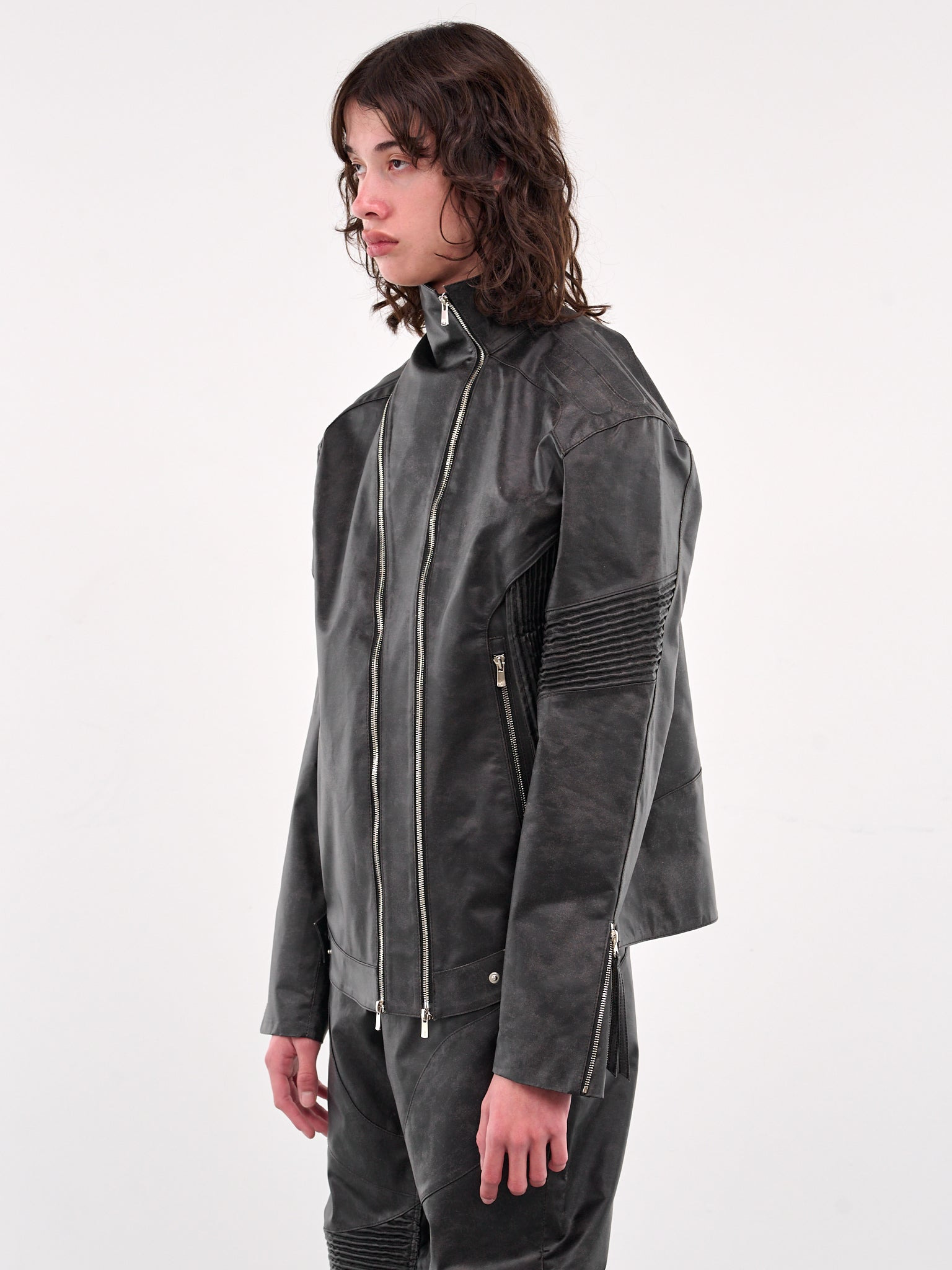 Waxed Embossing Biker Jacket - 2