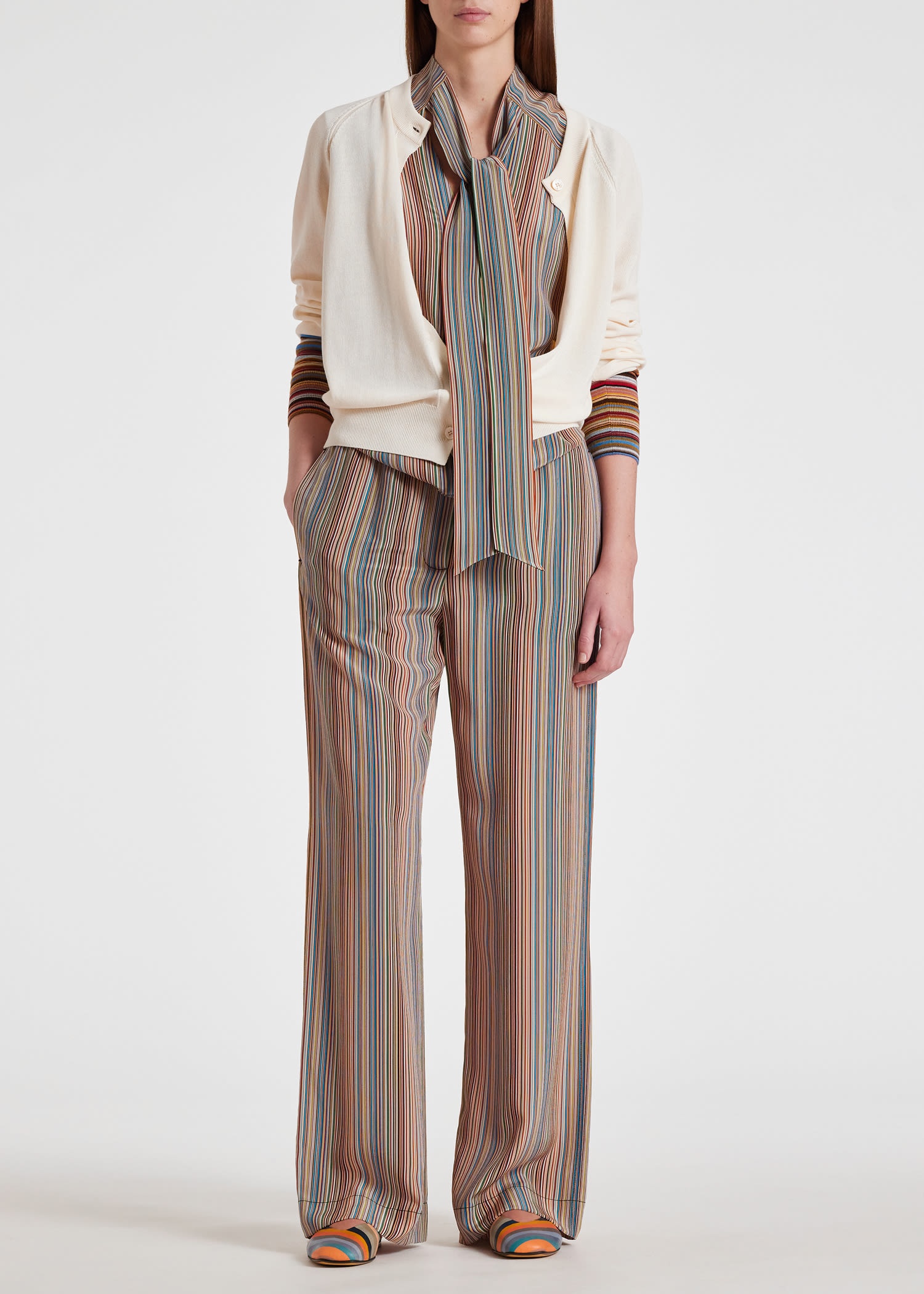 'Signature Stripe' Silk Tie Neck Blouse - 9