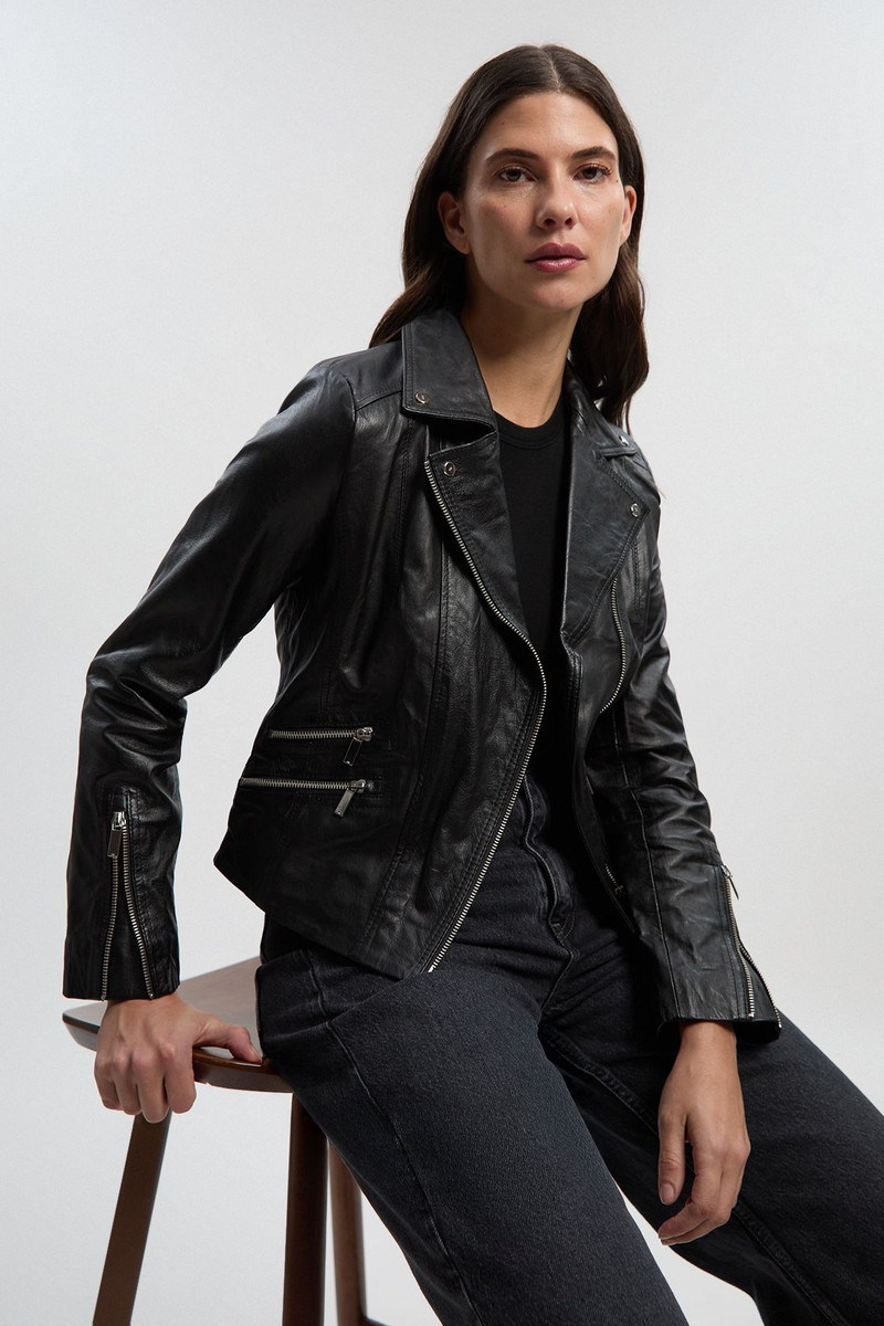 KAREN MILLEN Leather Signature Biker Jacket outlook