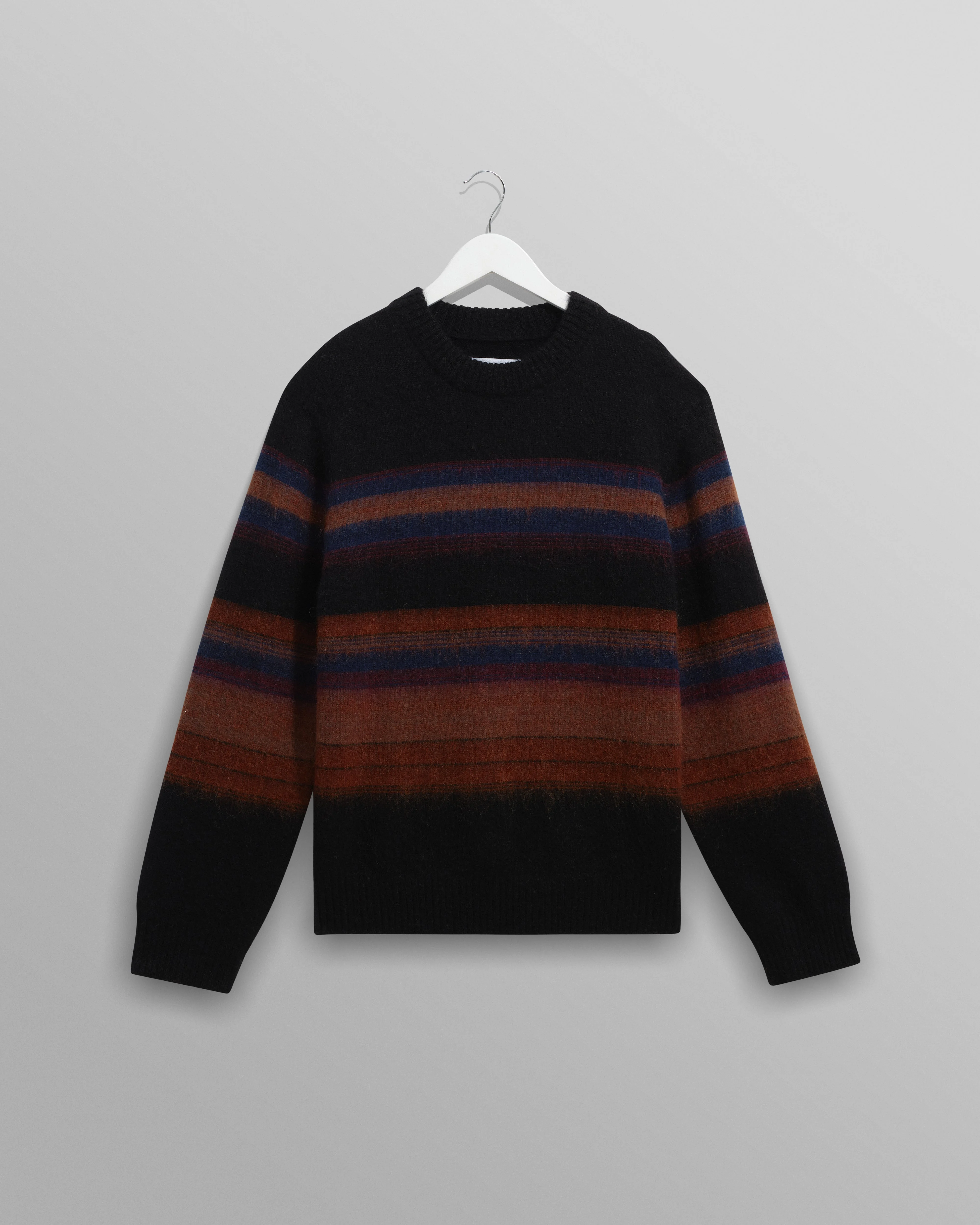 Wilde - Black And Dark Multicolour Brush Stripe Wool Crewneck - 1