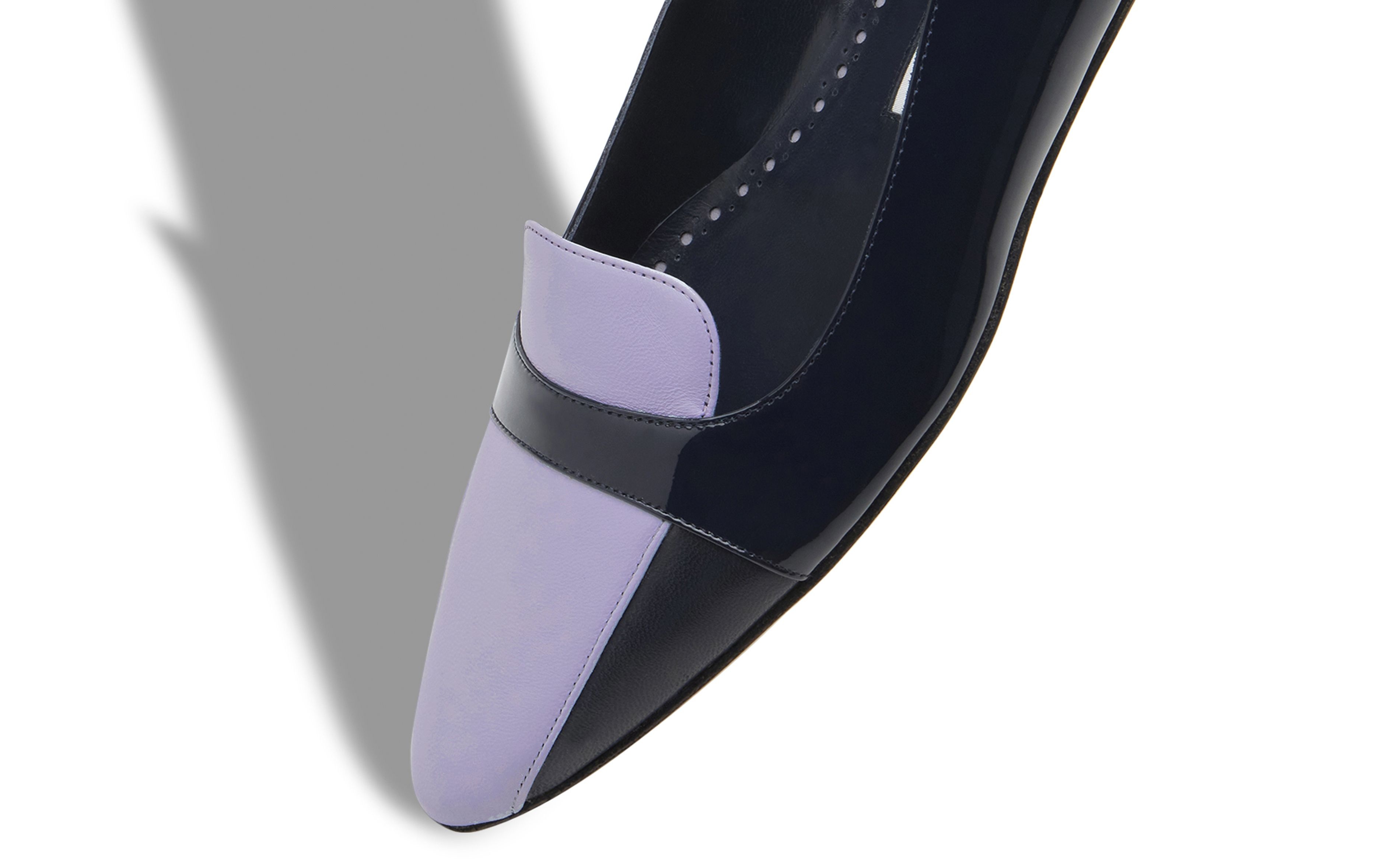Navy Blue Patent Leather Flat Shoes - 4