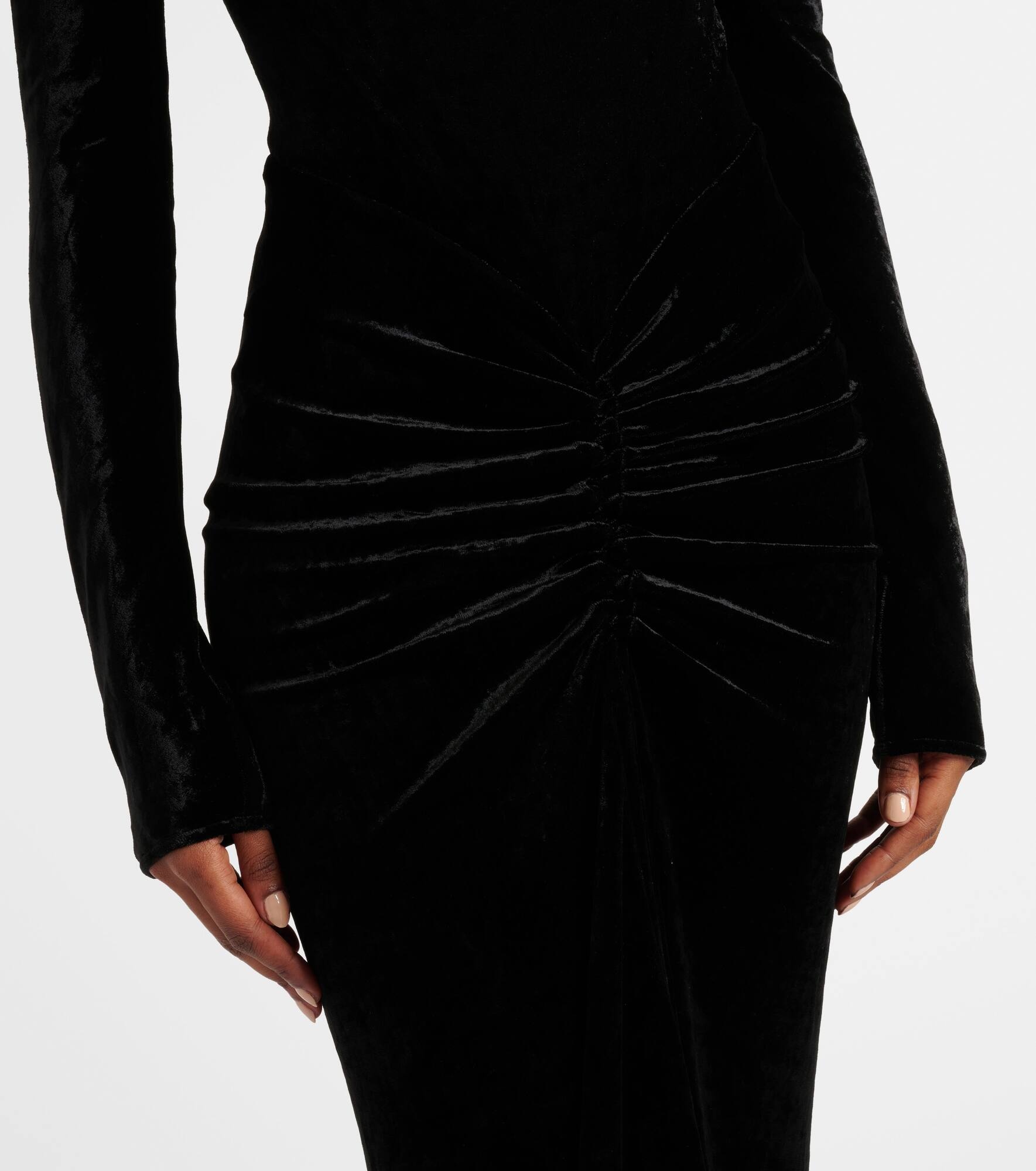 Ruched velvet midi dress - 5