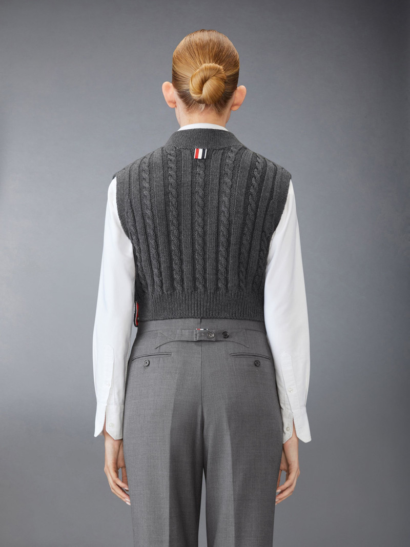 Thom Browne Baby Cable Cropped V Neck Pullover outlook