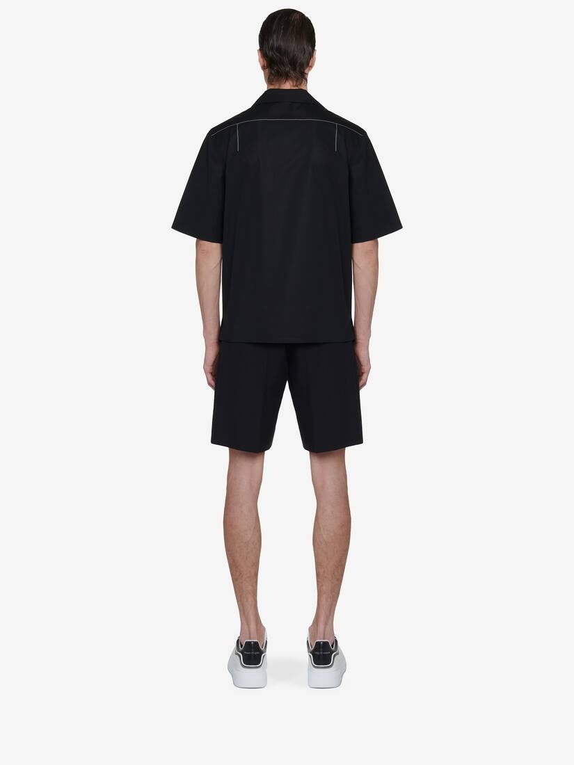 Men's Contrast Stitch Hawaiian Shirt in Black - 5