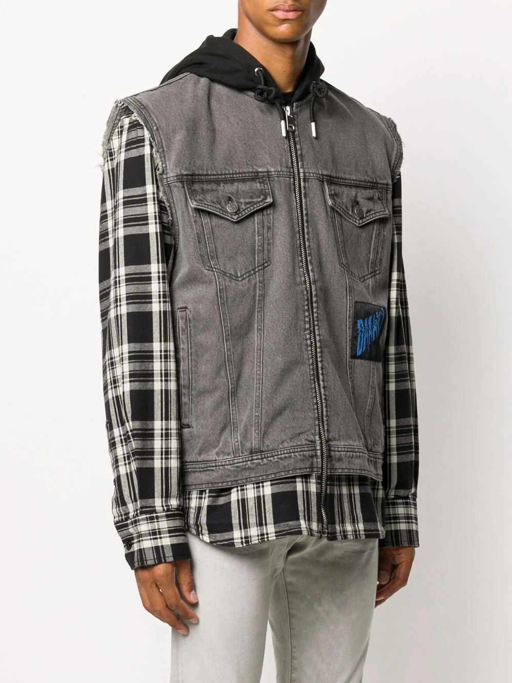 hooded overshirt denim jacket - 3