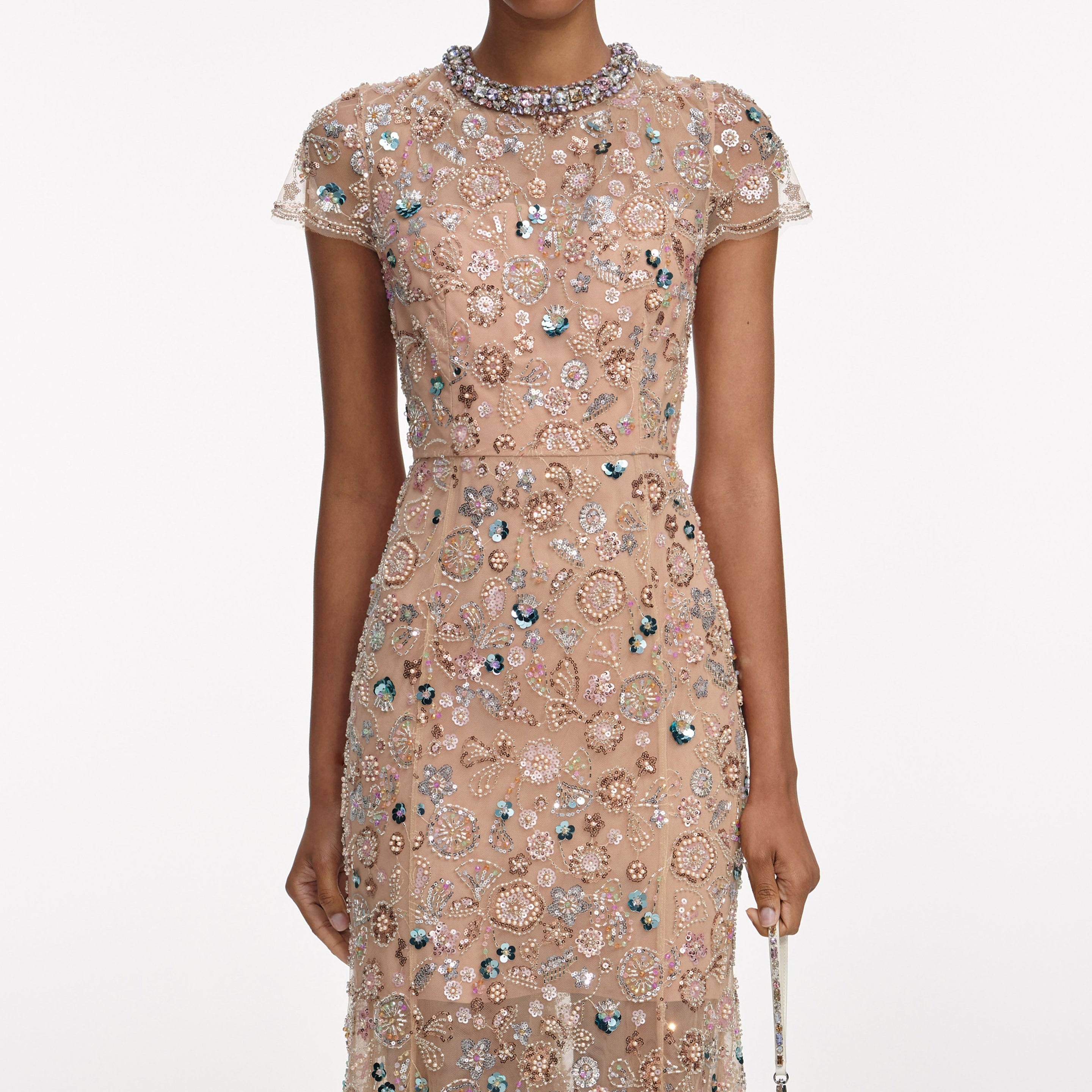 Champagne Sequin Embroidered Midi Dress - 4