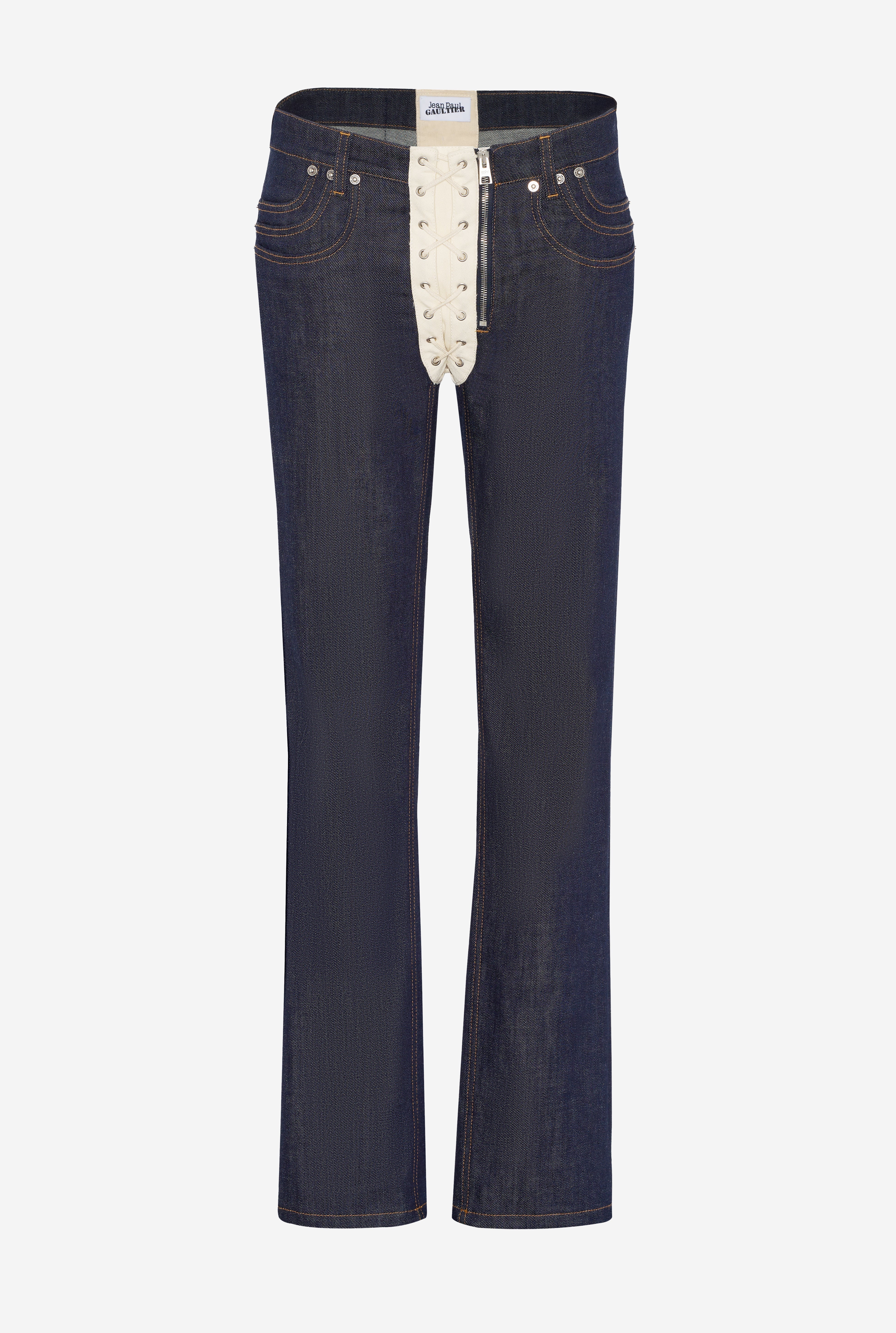 THE CONTRASTING LACE-UP DENIM JEANS - 6