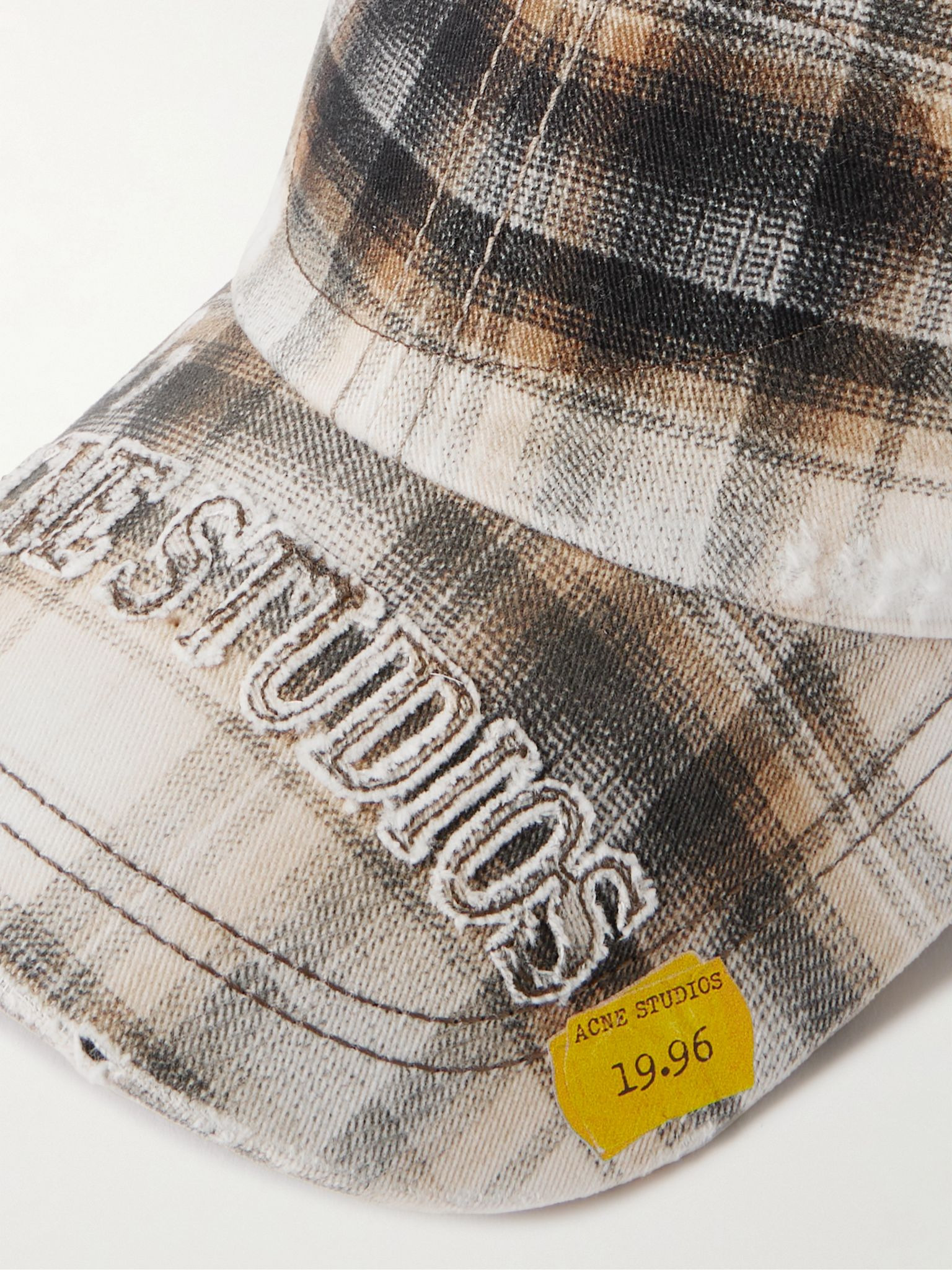 Distressed Logo-Appliquéd Checked Cotton-Twill Baseball Cap White - 4