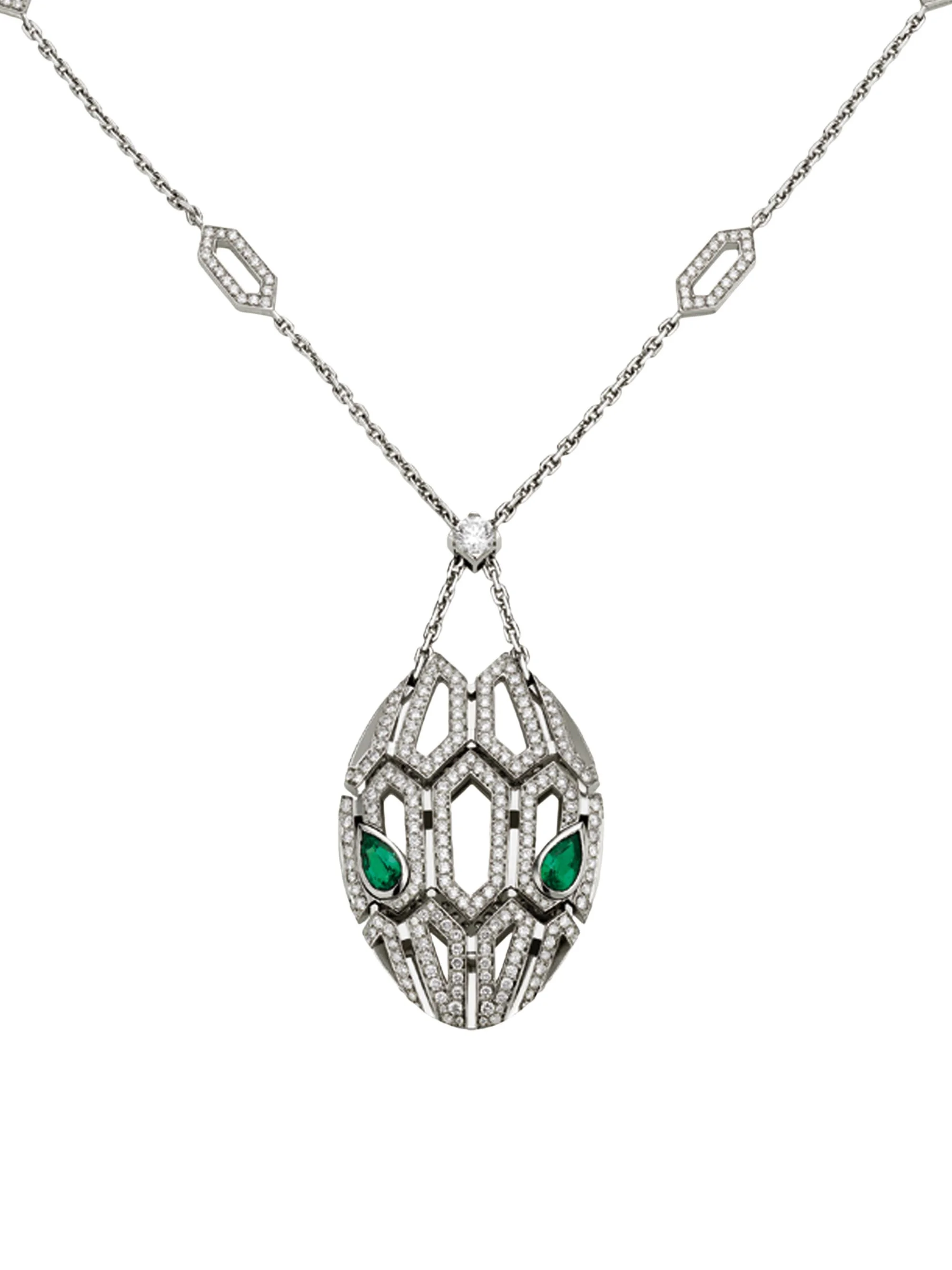 Women's Serpenti Seduttori 18K White Gold, Diamond & Emerald Pendant Necklace - White Gold - 1