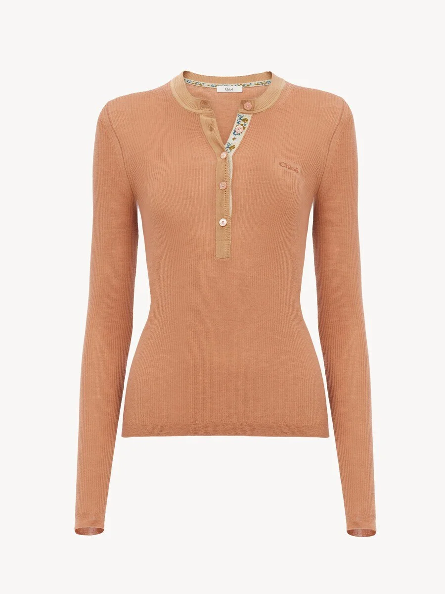 FITTED HENLEY SHIRT IN SUPERFINE WOOL KNIT - 1