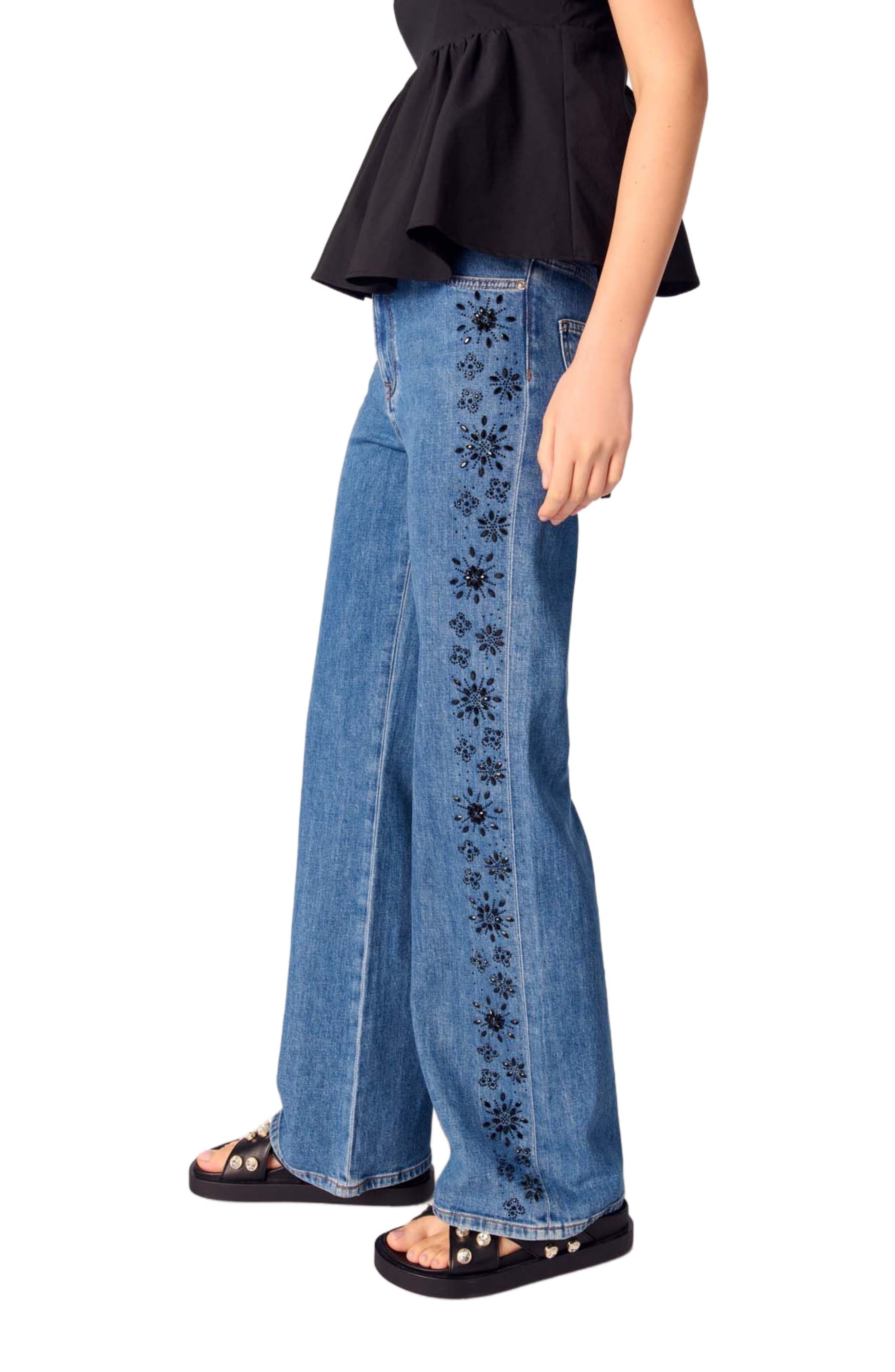 maje Embroidered jeans with rhinestones in Blue at Nordstrom - 4