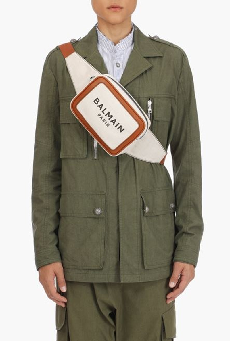 Ecru canvas B-Army 20 belt bag with brown leather panels 8