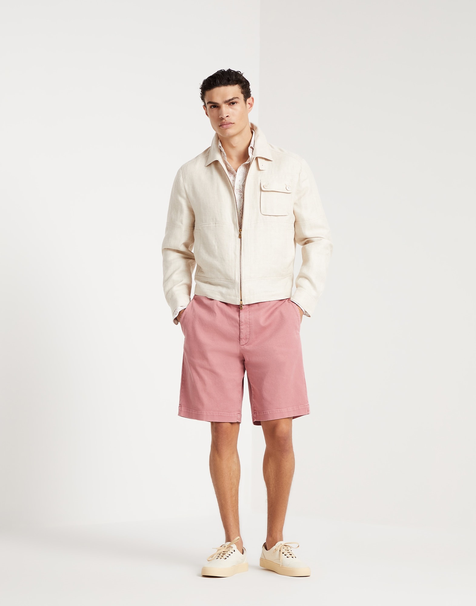 Garment-dyed comfort cotton lightweight denim Bermuda shorts - 4