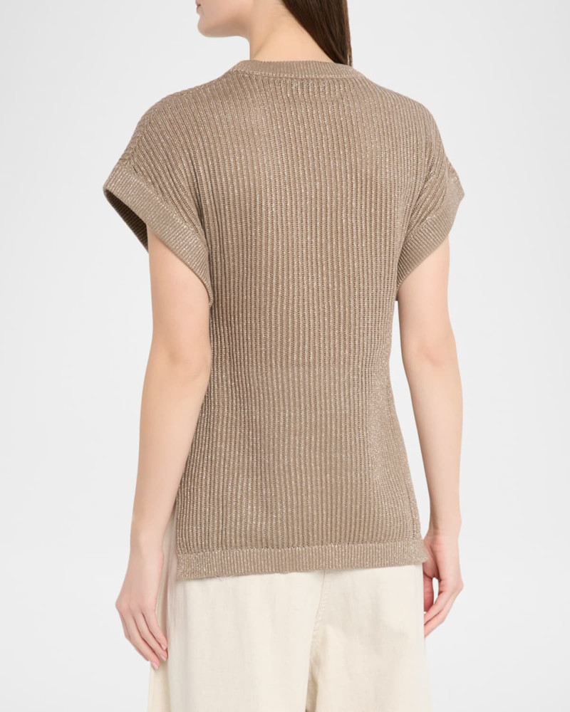 Metallic English Rib Cap-Sleeve Sweater 3