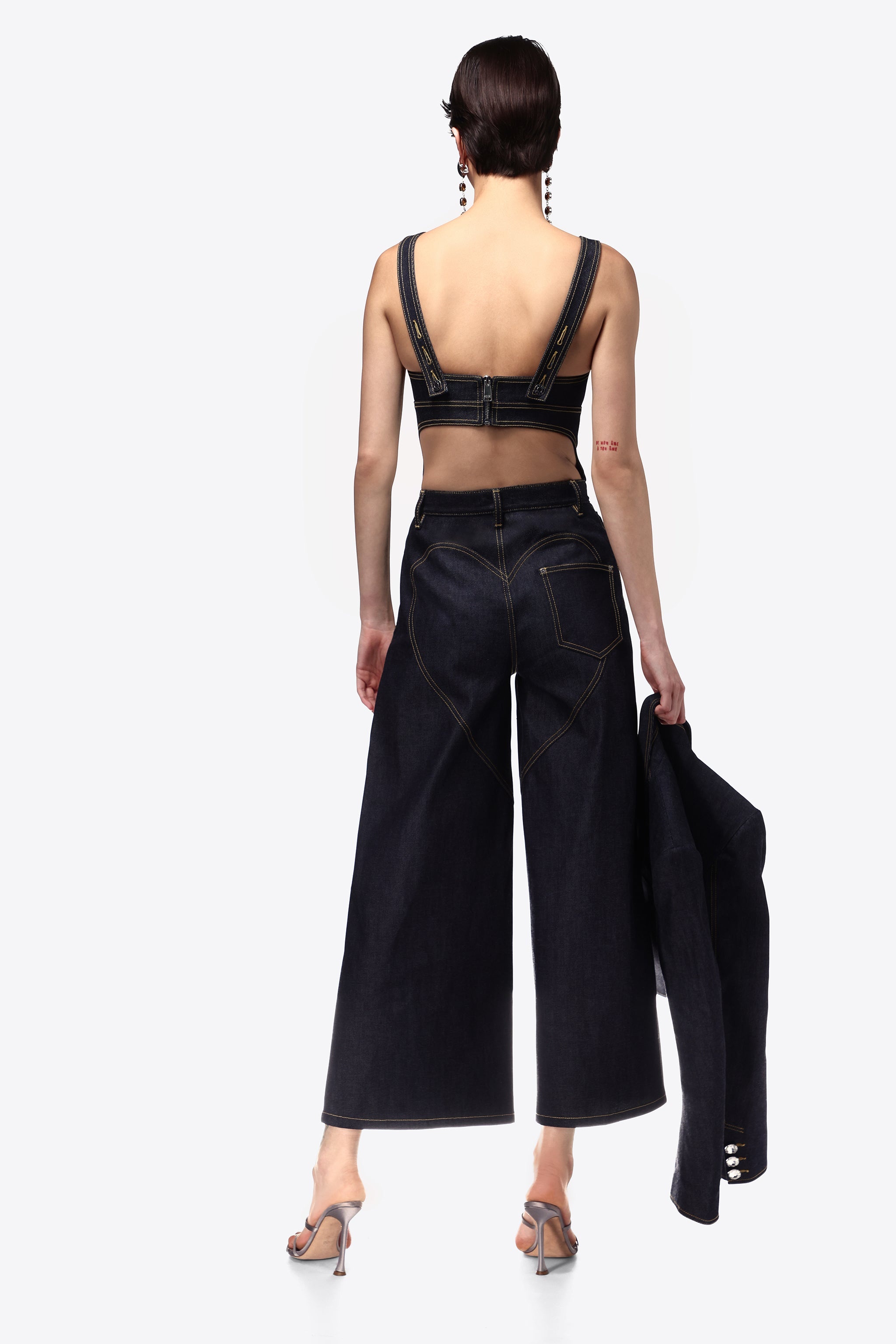 BUTTERFLY CUTOUT RAW DENIM TOP - 4