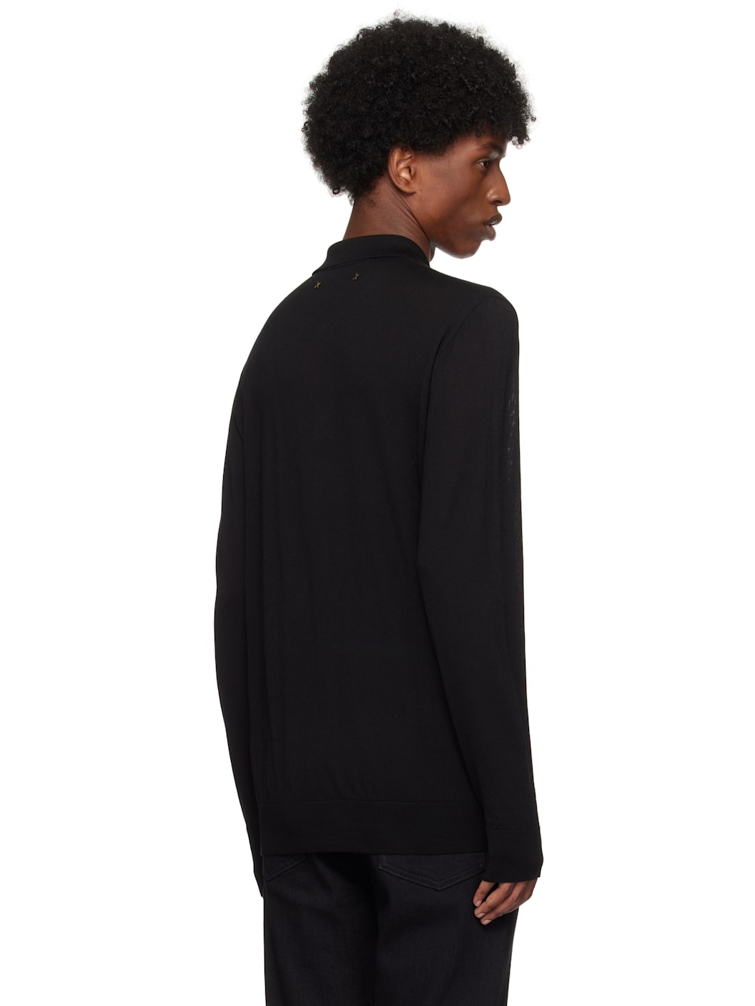 Black Long-Sleeved Merino Wool Polo - 3