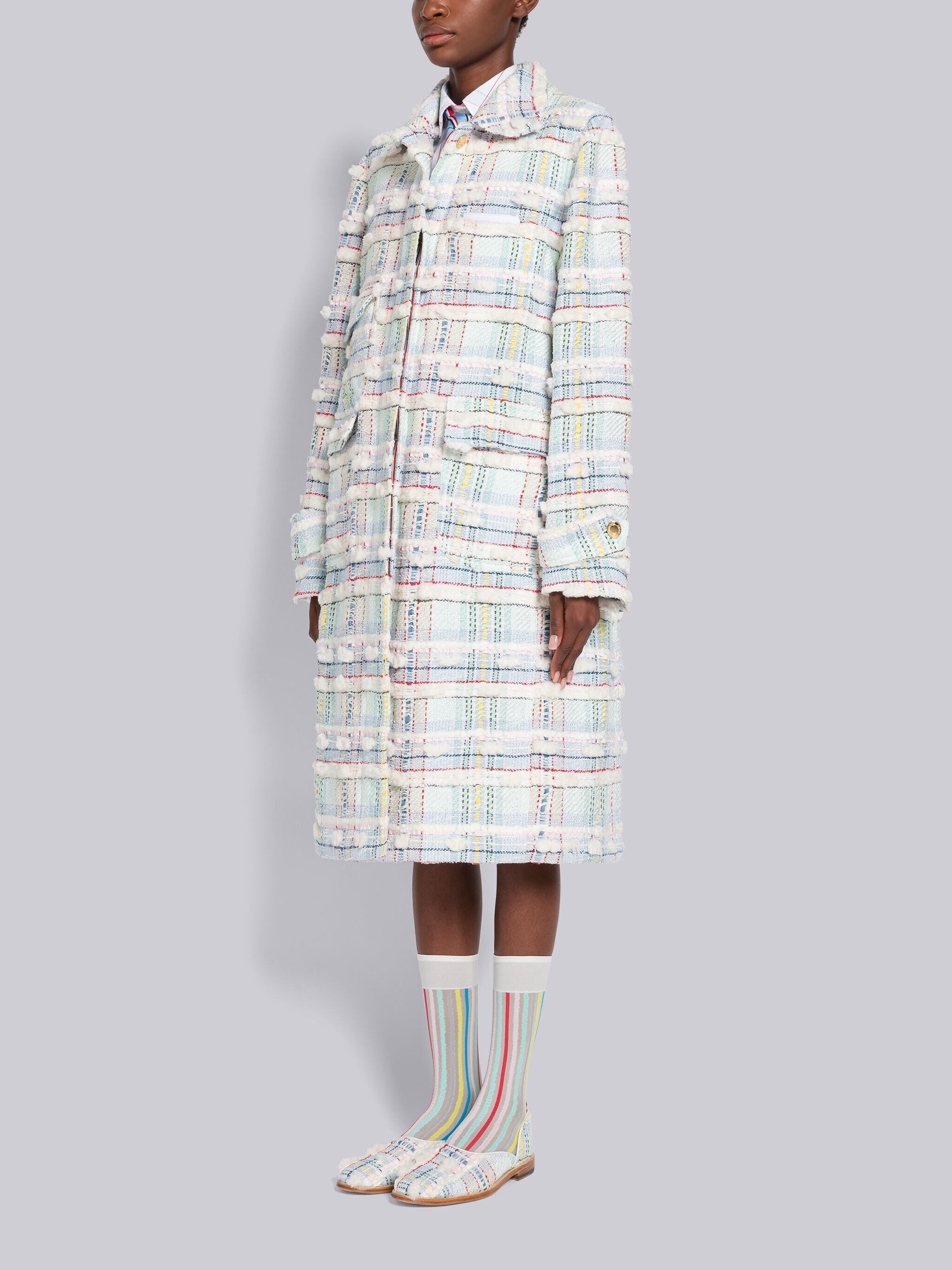 Madras Pouf Tweed Round Collar Utility Coat - 2