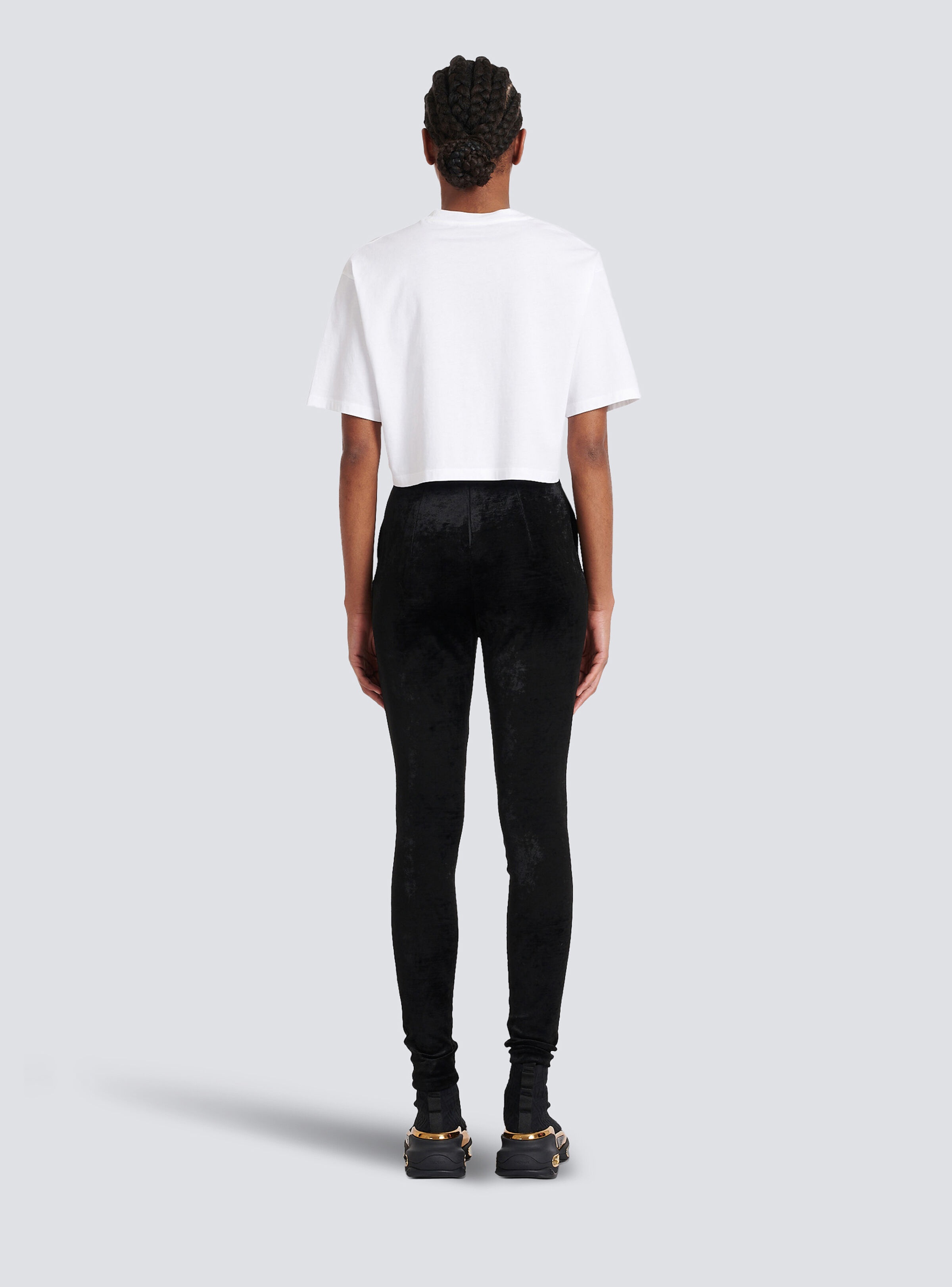 Eco-responsible cropped cotton T-shirt with Balmain logo print - 4