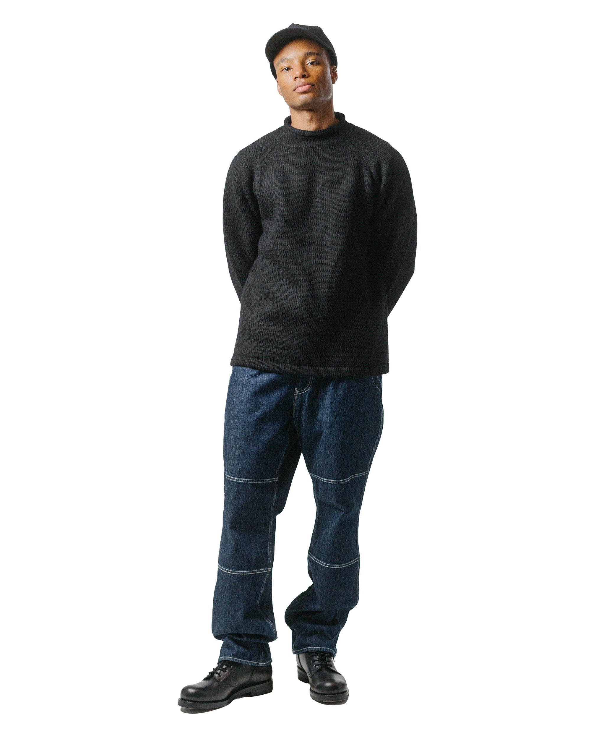 Adventurer Roll Neck Sweater Wool Yarn Black - 4