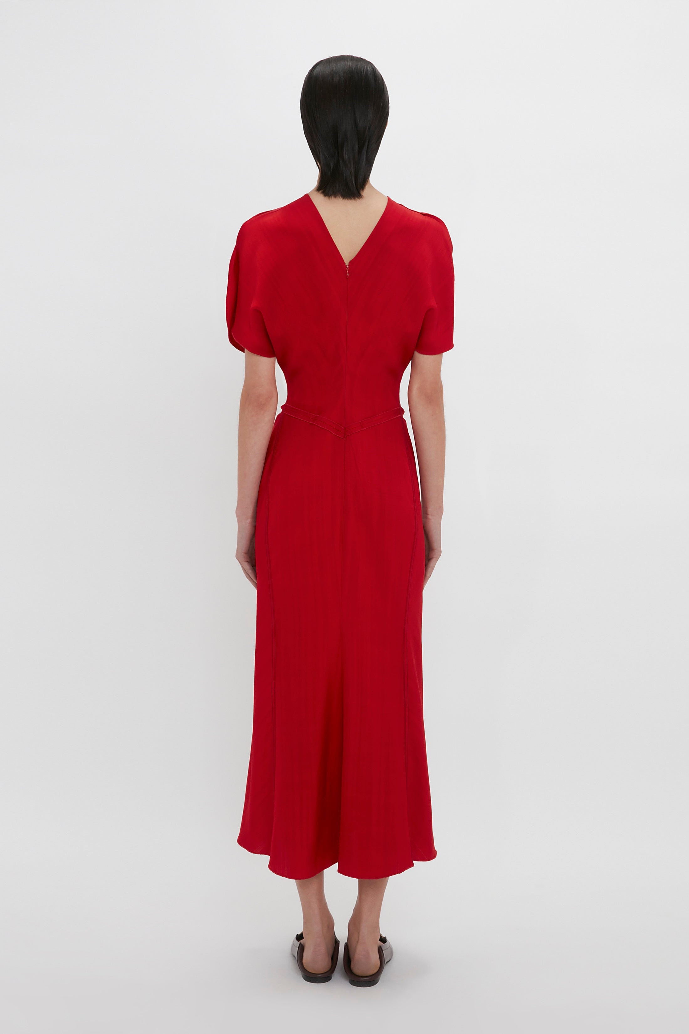Exclusive Gathered Waist Midi Dress In Carmine - 4