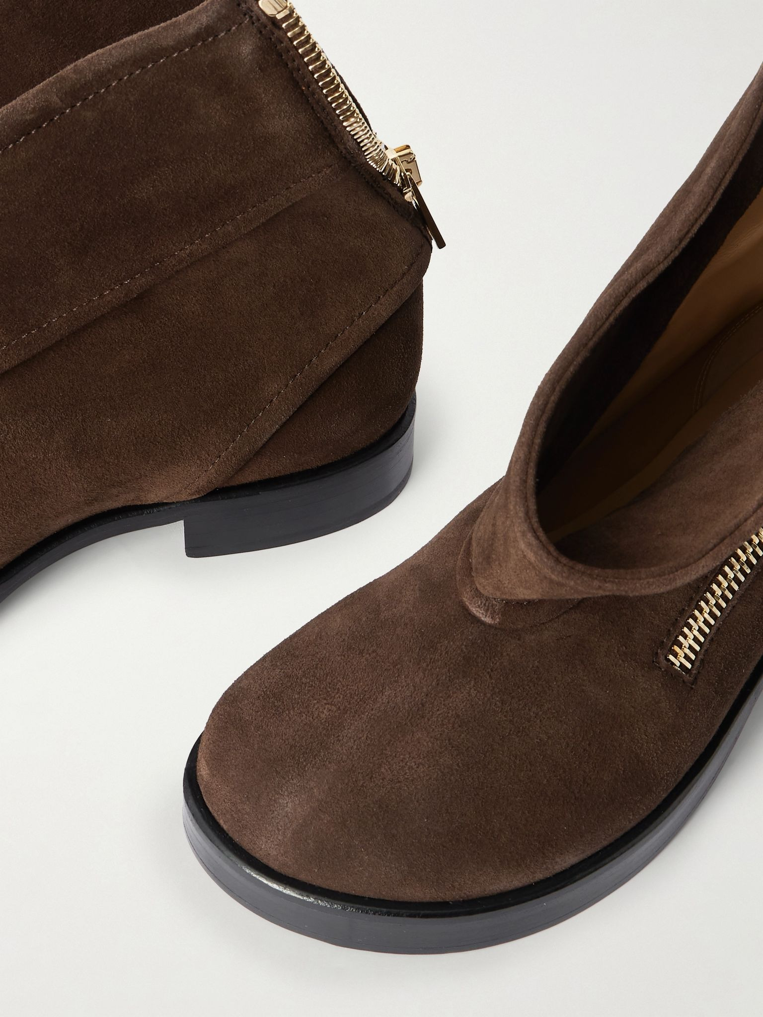Zip-detailed suede ankle boots Brown - 4