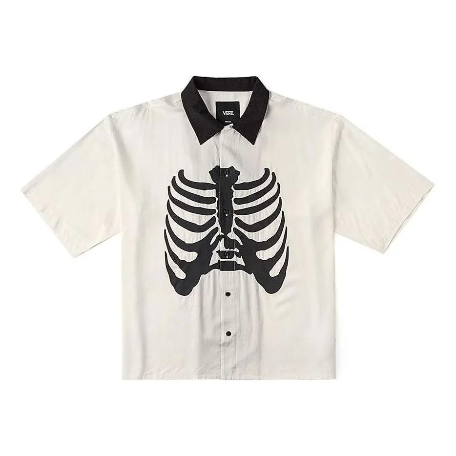 Vans Skeleton Short Sleeve Shirt 'Beige Black' VN000JHHFS8 - 1