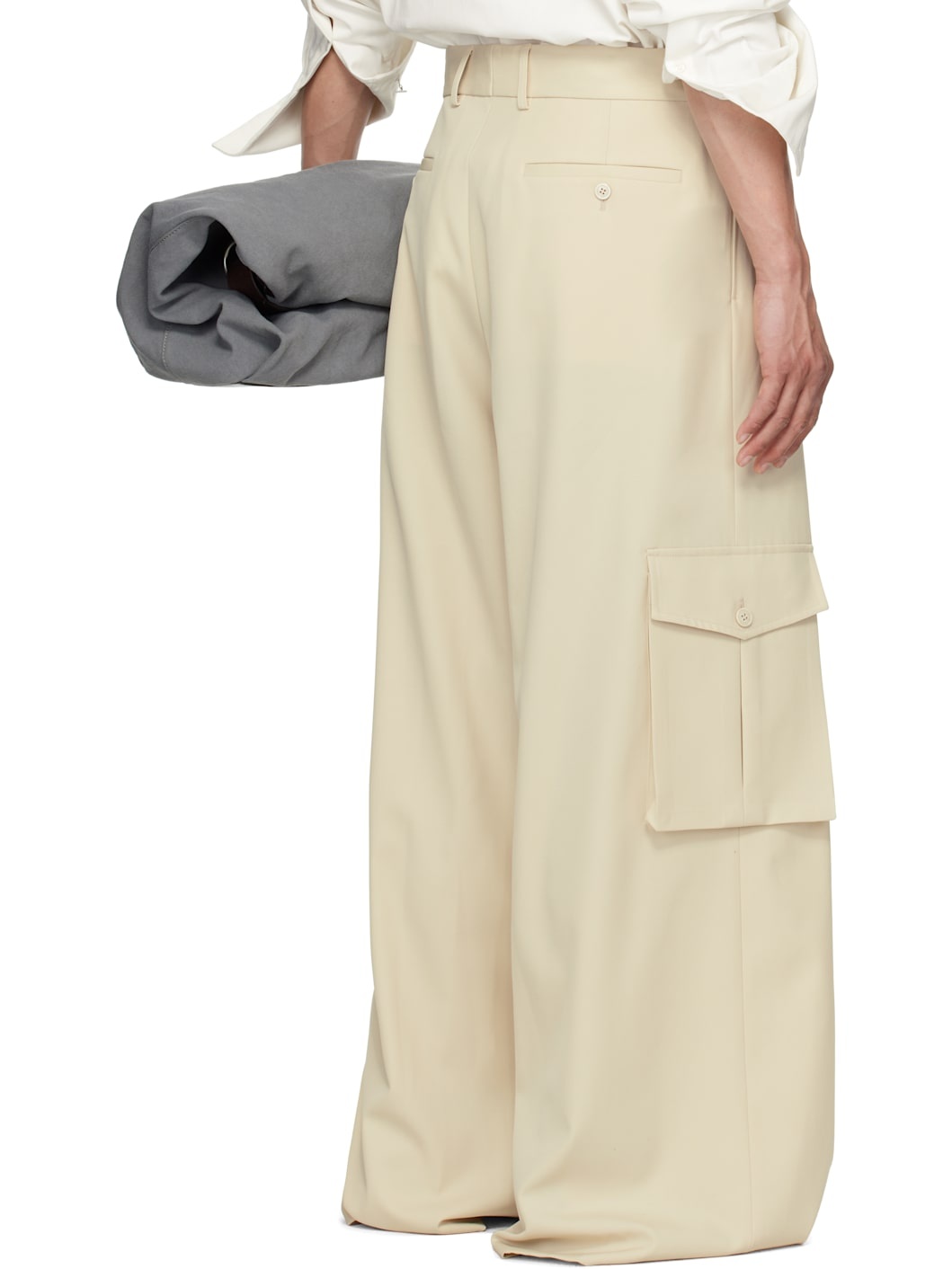 Beige Wide Pleated Trousers - 3