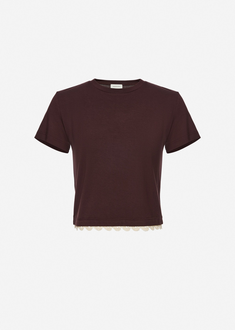 Lace-detail classic t-shirt in brown 1