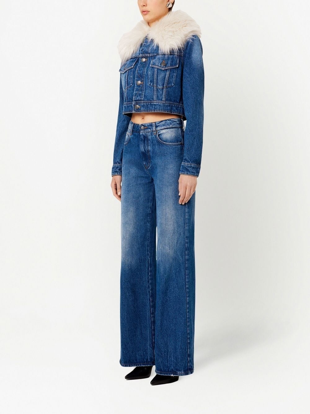 furry collar denim jacket - 2
