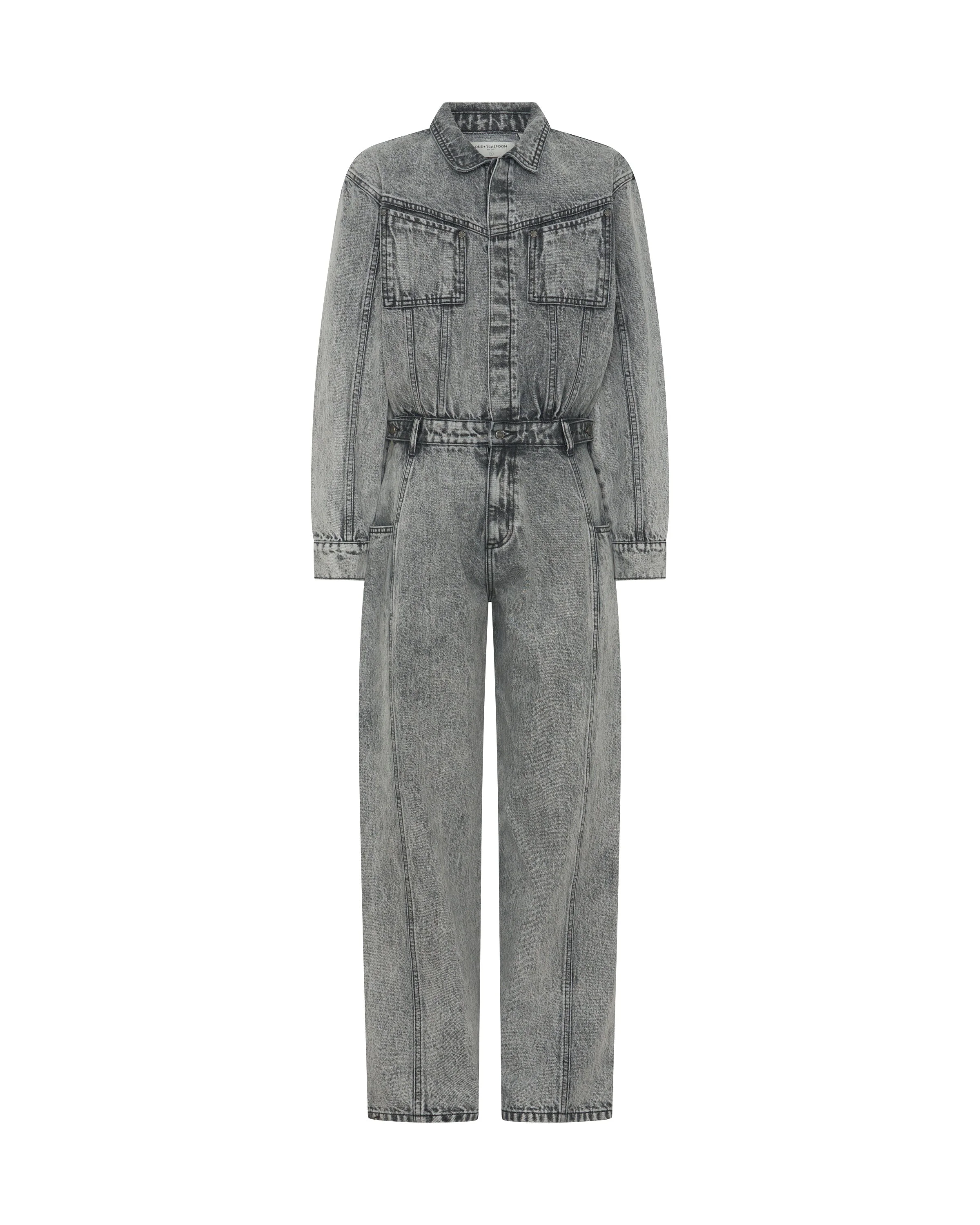Icon Longsleeved Straight Leg Denim Jumpsuit - Soft Grey - 1