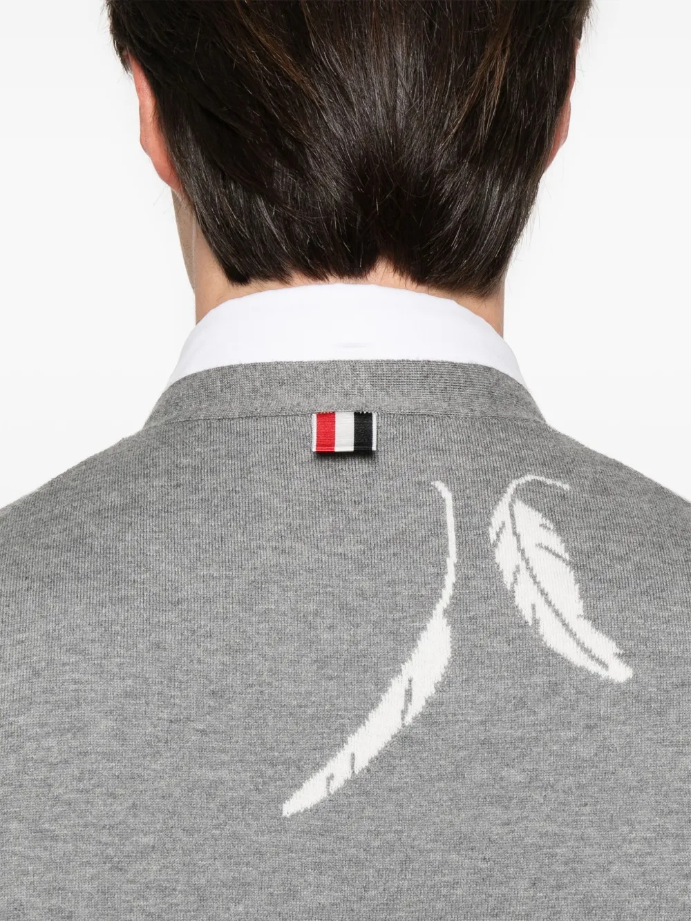THOM BROWNE - Men Intarsia 4 Bar Stripe High V Neck Cardigan - 4