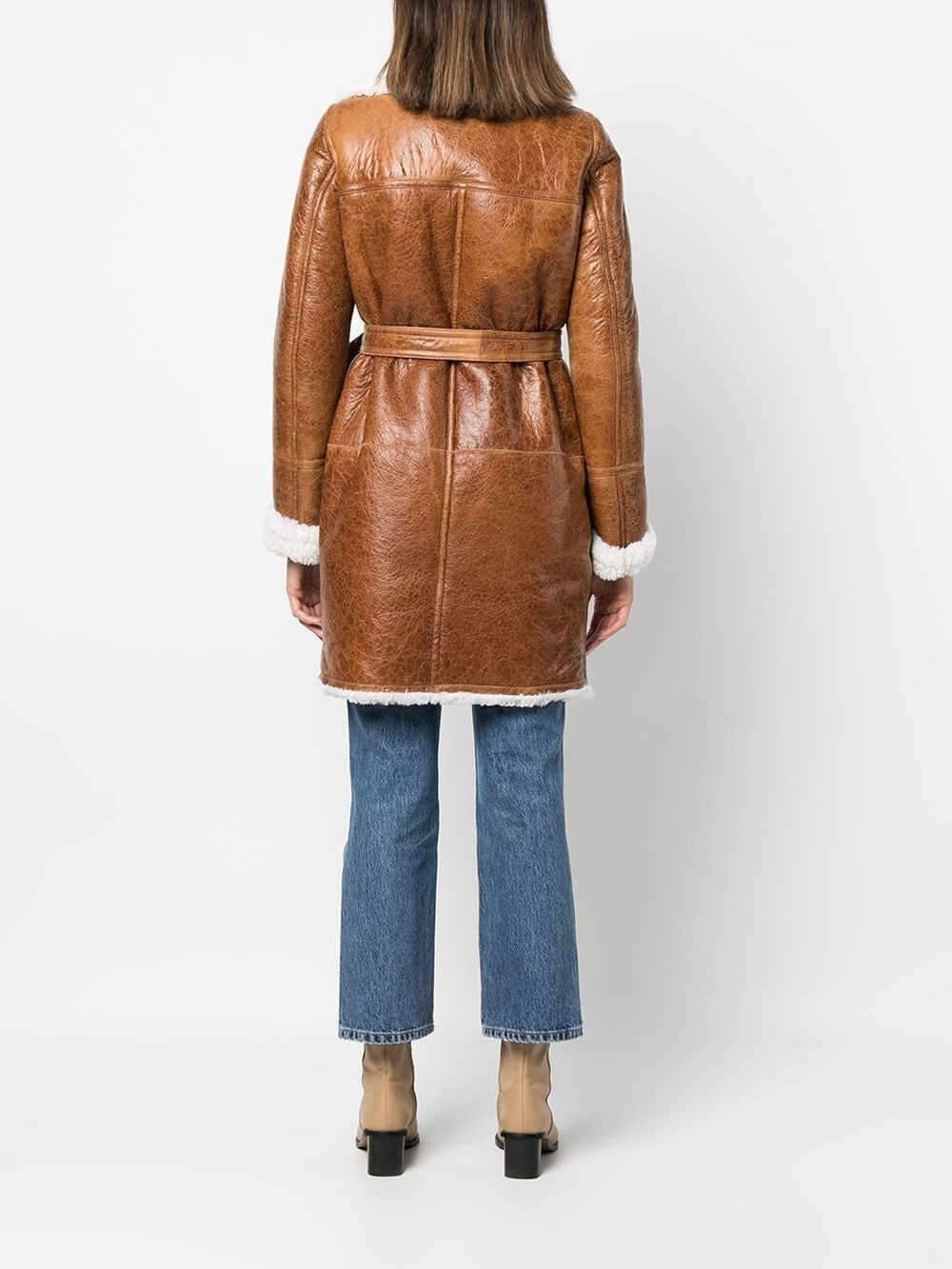 belted-waist lambskin coat - 4