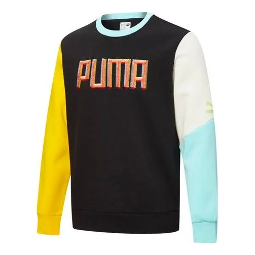 Puma Embroidered Logo Printing Round-neck Sweatshirt 'Black Ywllow White Blue' 532180-01 - 1