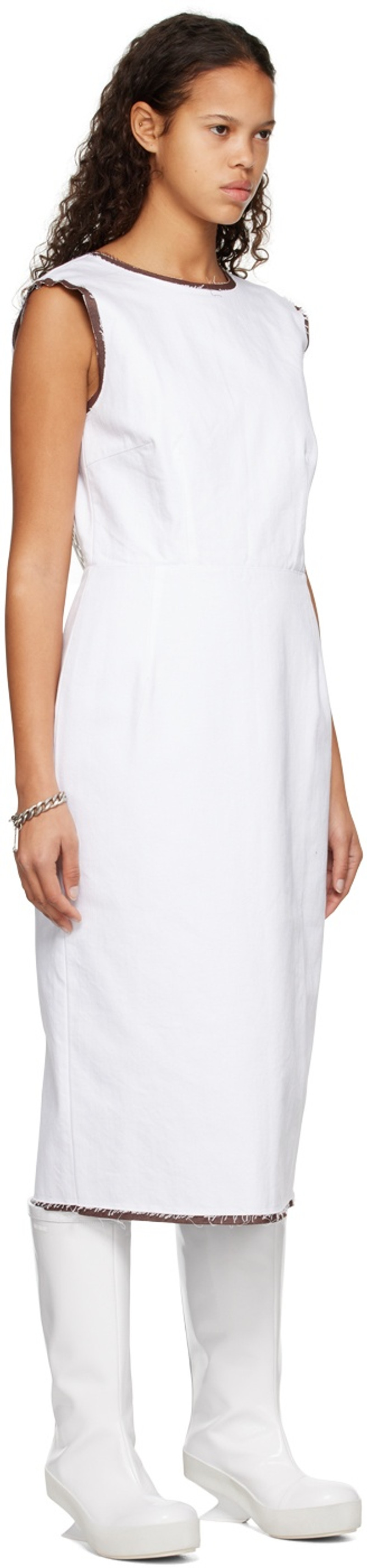 Raf Simons White Distressed Denim Midi Dress outlook