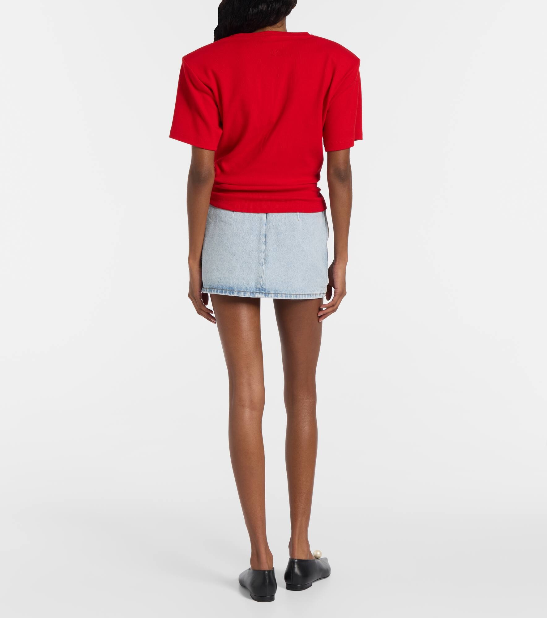 Knotted cropped cotton-blend jersey T-shirt - 3
