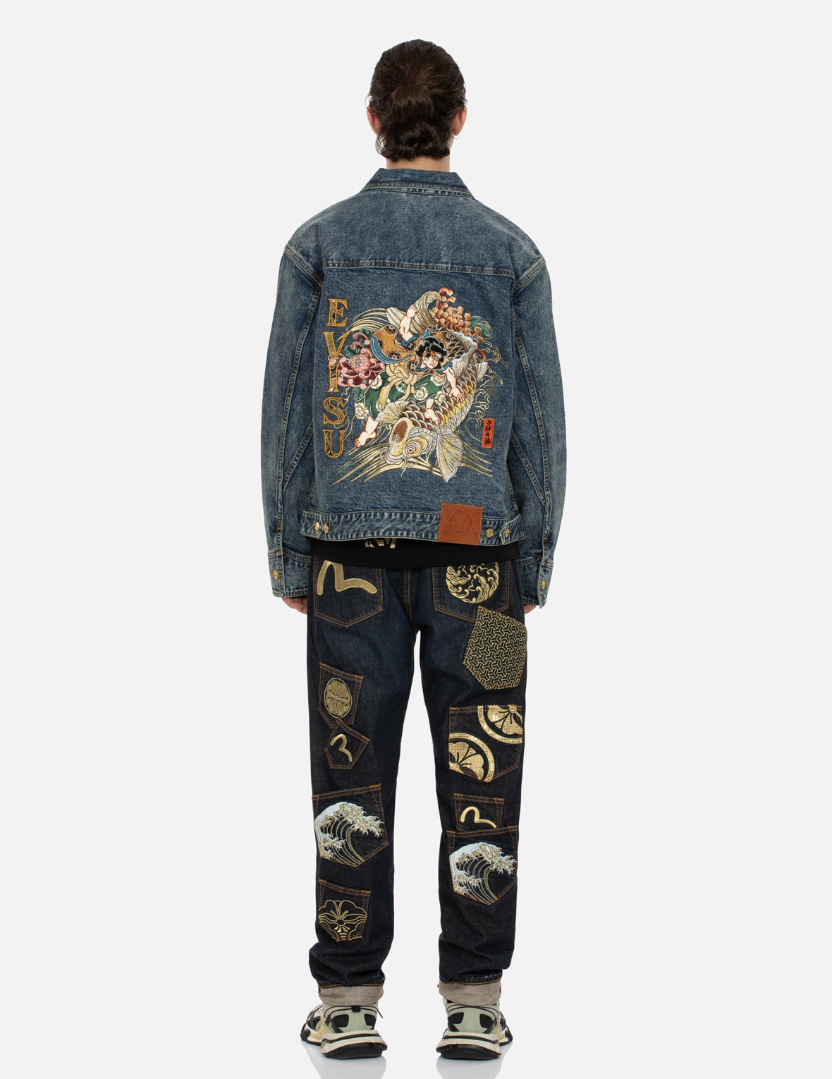 KAMON AND SEAGULL BROCADE APPLIQUÉ WITH CARP EMBRODIERY RELAX FIT DENIM JACKET - 5