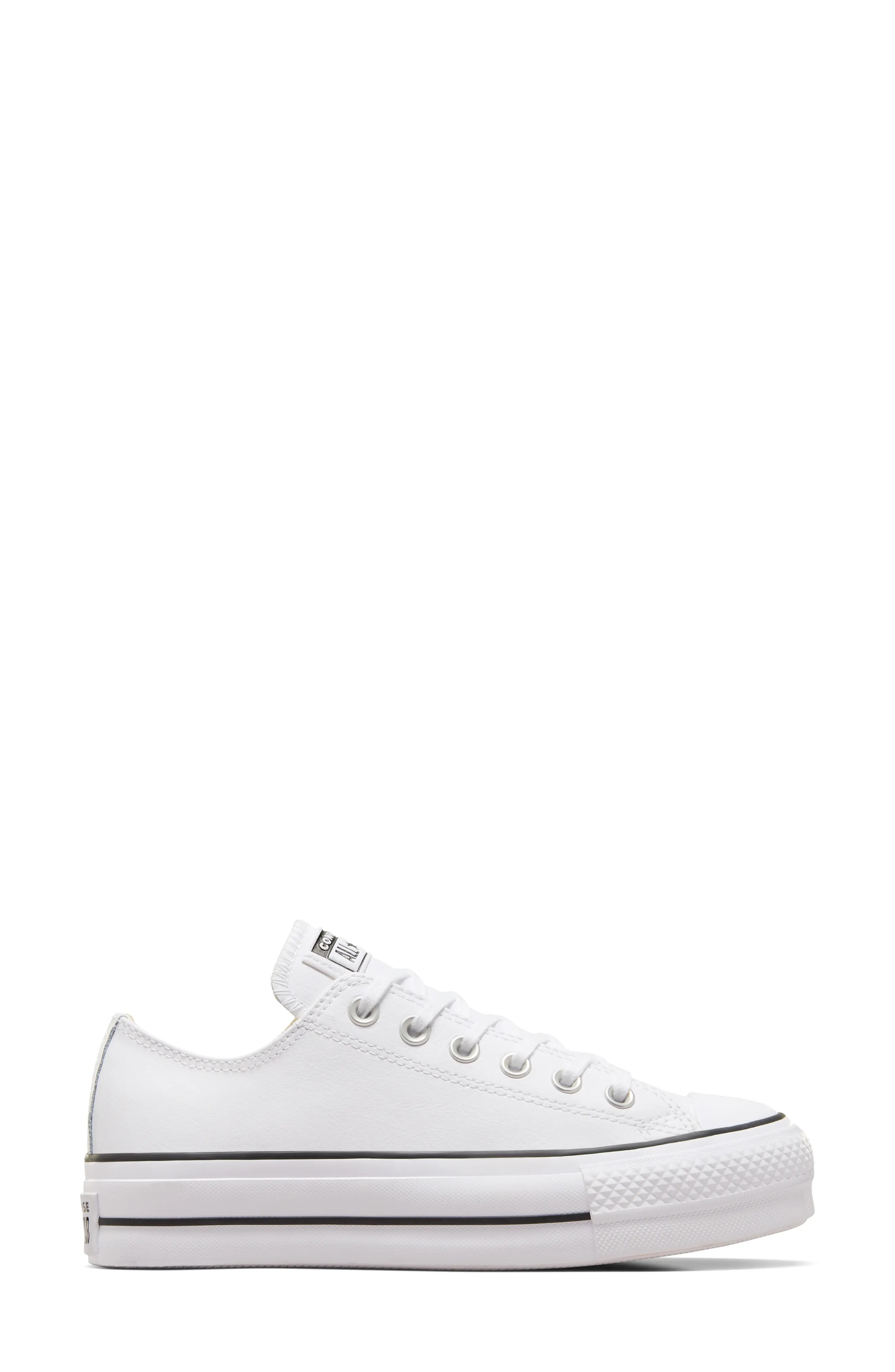 Chuck Taylor All Star Lift Low Top Leather Sneaker in White/Black/White - 3