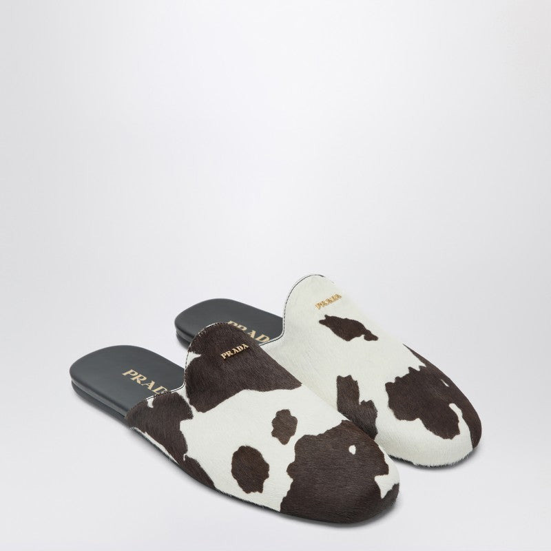Prada White/Dark Brown Mules With Animal Print Women - 1