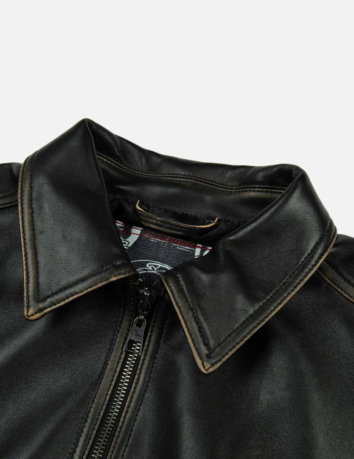 SEAGULL EMBROIDERY AND LOGO APPLIQUÉ FASHION FIT LEATHER JACKET - 3