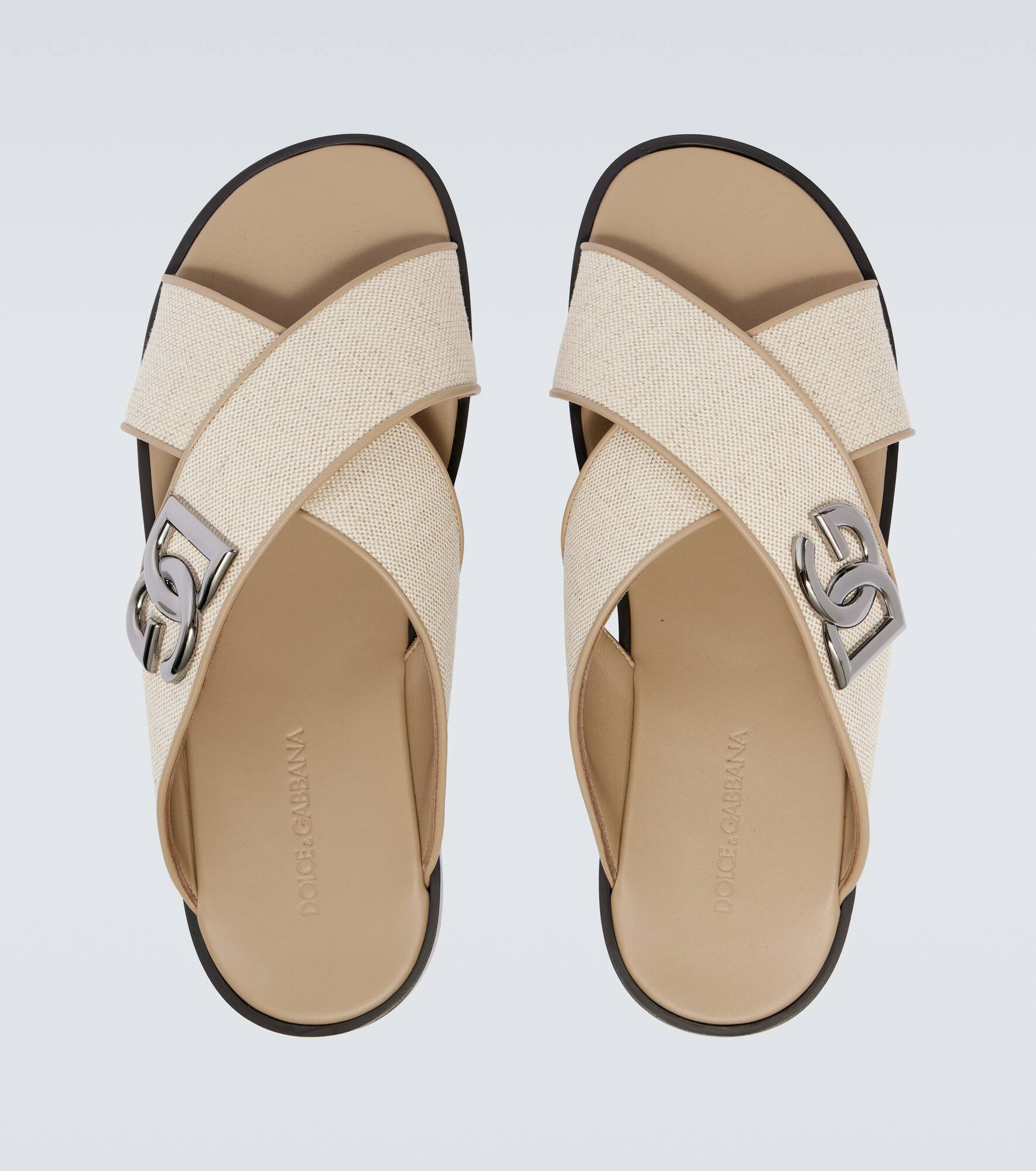 DG leather-trimmed canvas slides - 4