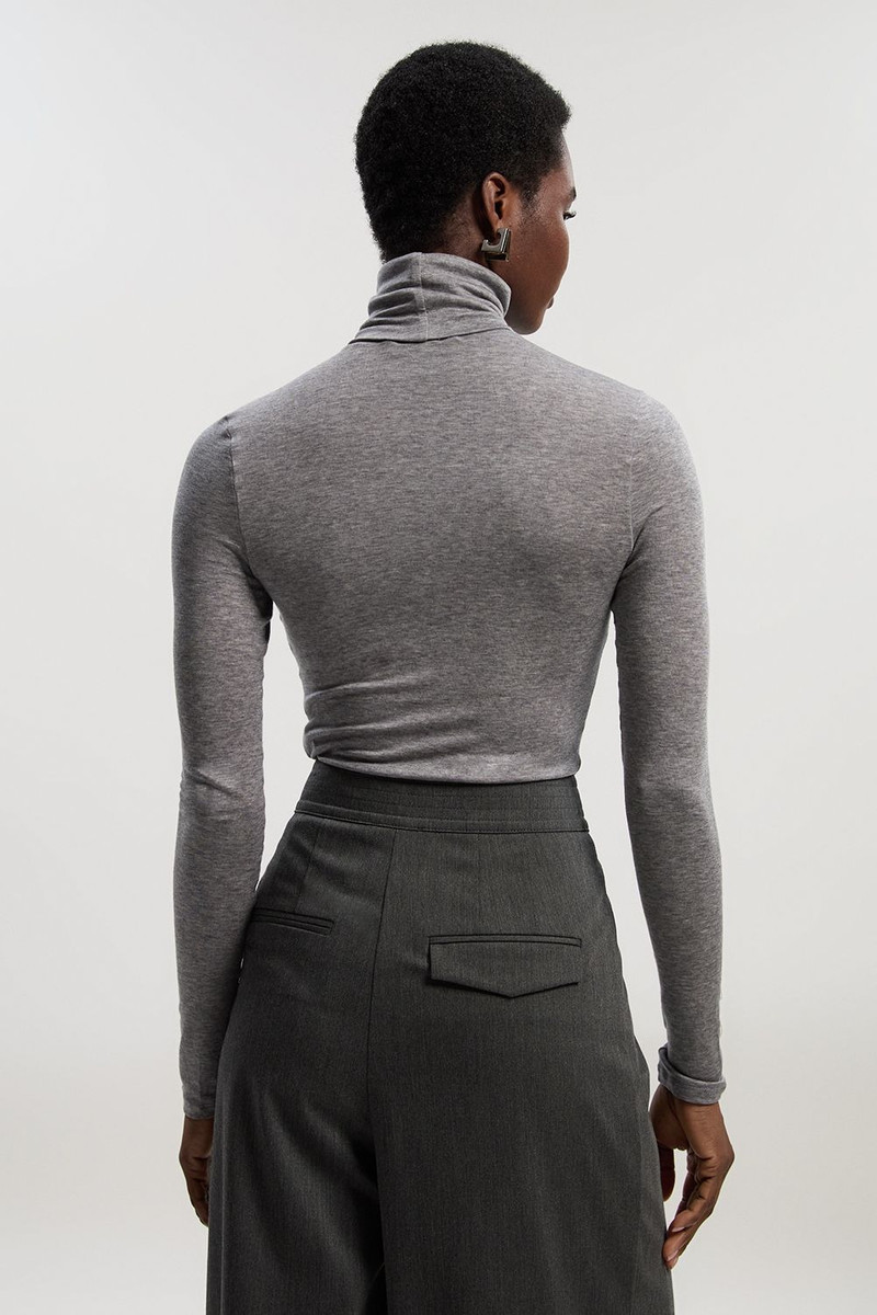 Wool Blend High Neck Long Sleeve Bodysuit 5