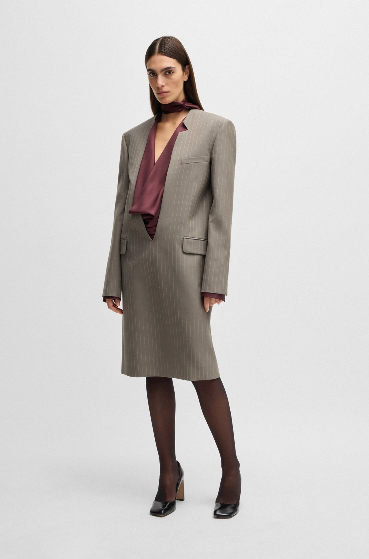 V-FRONT DRESS IN PINSTRIPE VIRGIN WOOL - 2
