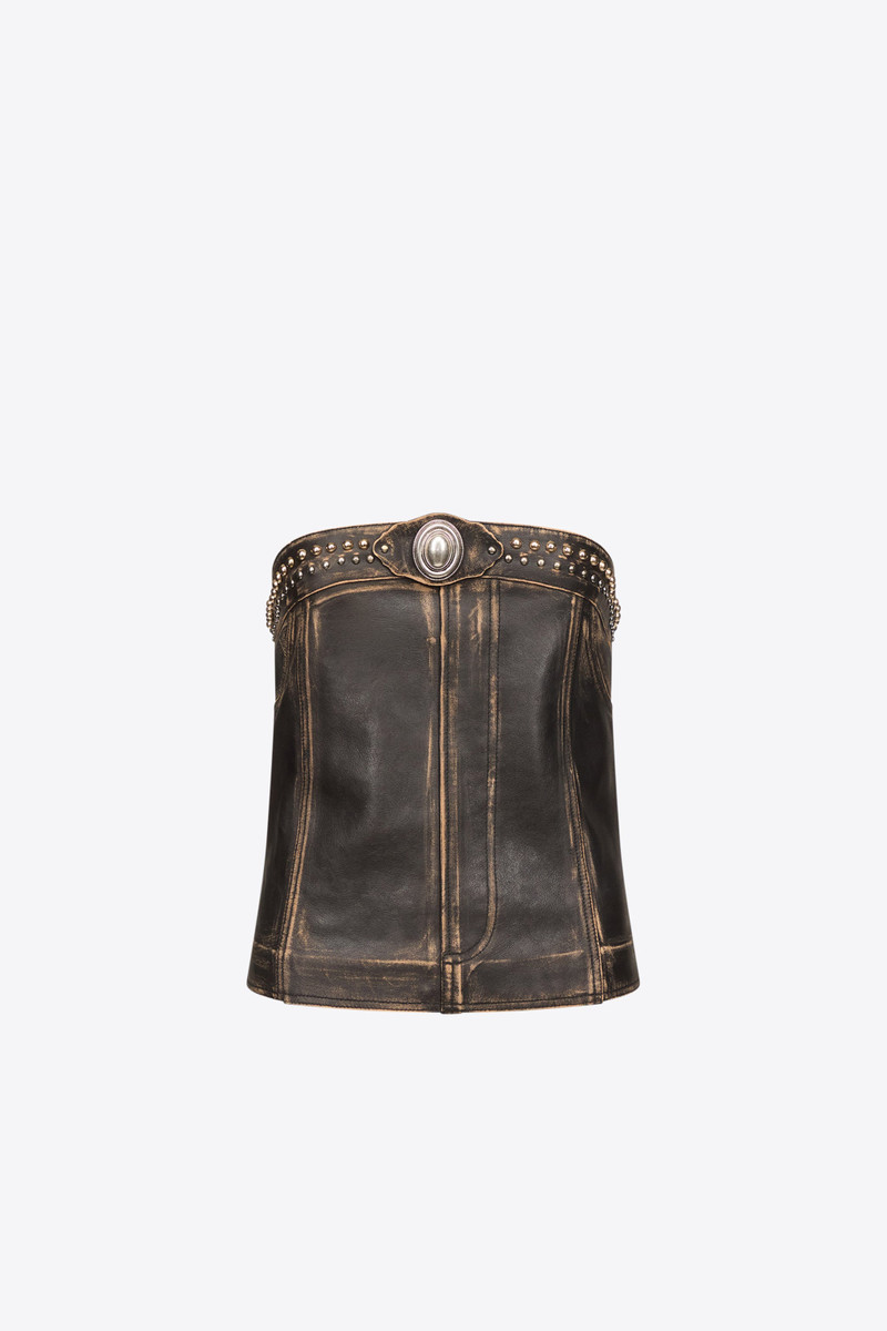 STUDDED LEATHER STRAPLESS TOP 1