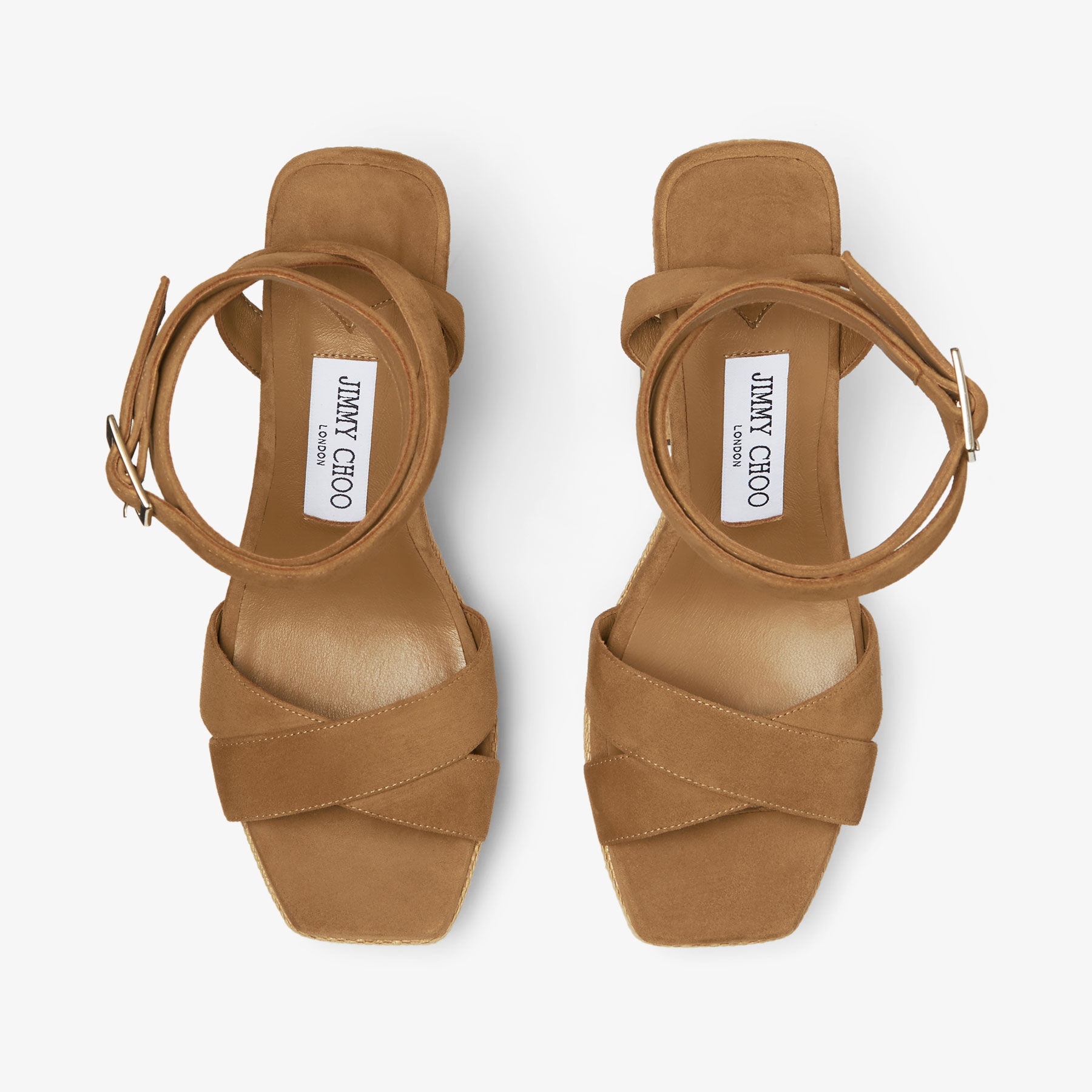 サンダル・ミュール JIMMY CHOO GAIA140 SUEDE W RAFFIA PLATFORM SANDAL GAIA 140 | Sunflower Suede and Natural Raffia Platform