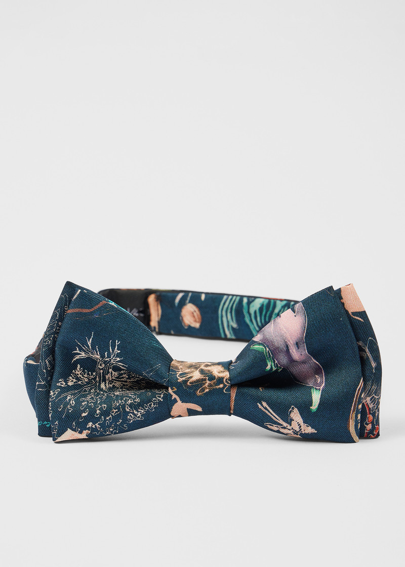 Navy 'Little Beasts' Print Silk Bow Tie 3