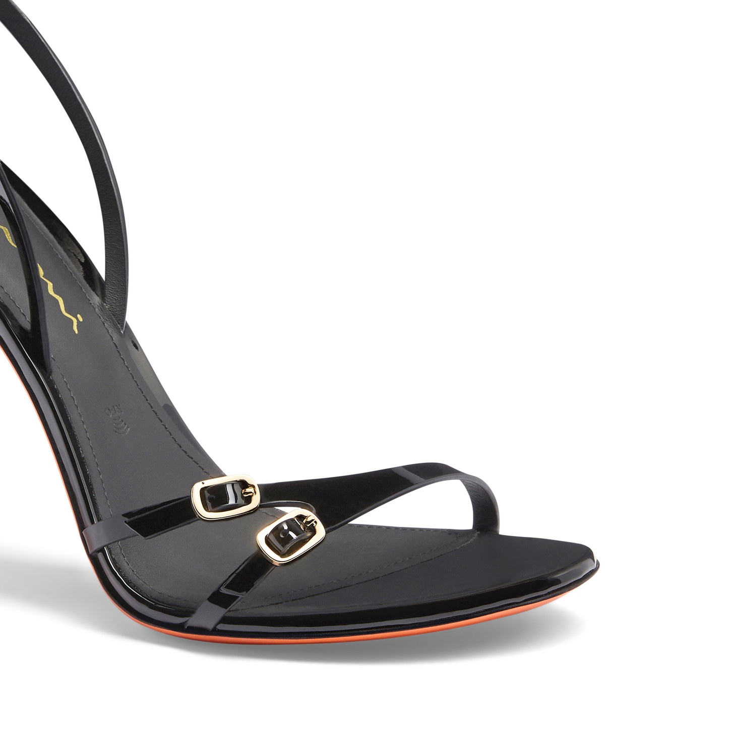 Women's black patent leather high-heel sandal - 6