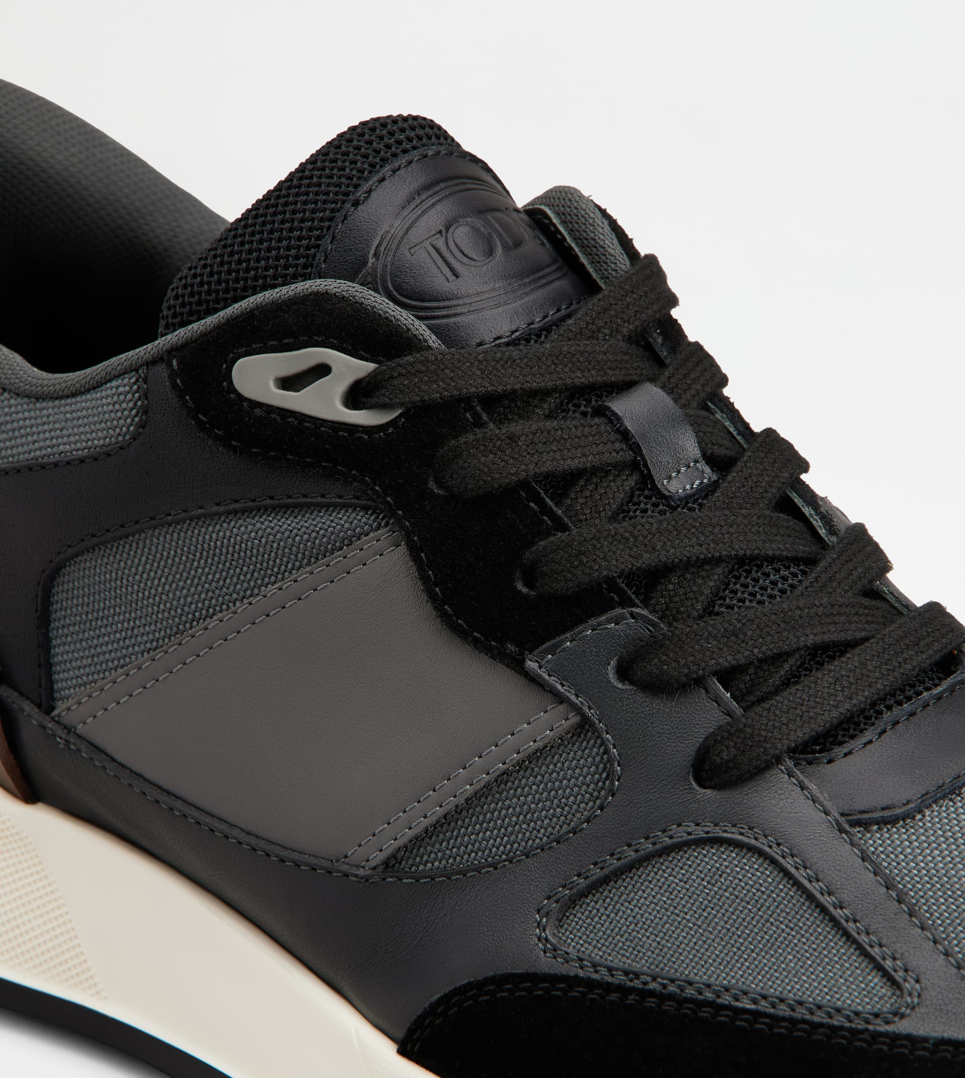 SNEAKERS IN LEATHER AND FABRIC - BLACK, GREY - 5