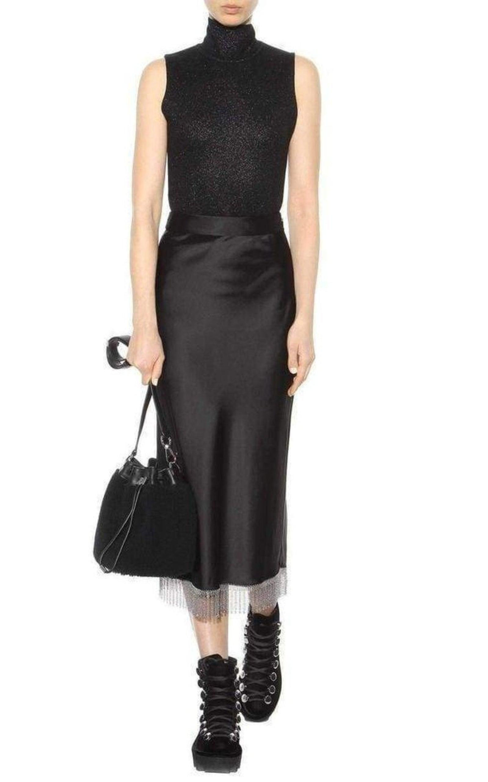 Black Silk Metal Fringe Skirt - 2