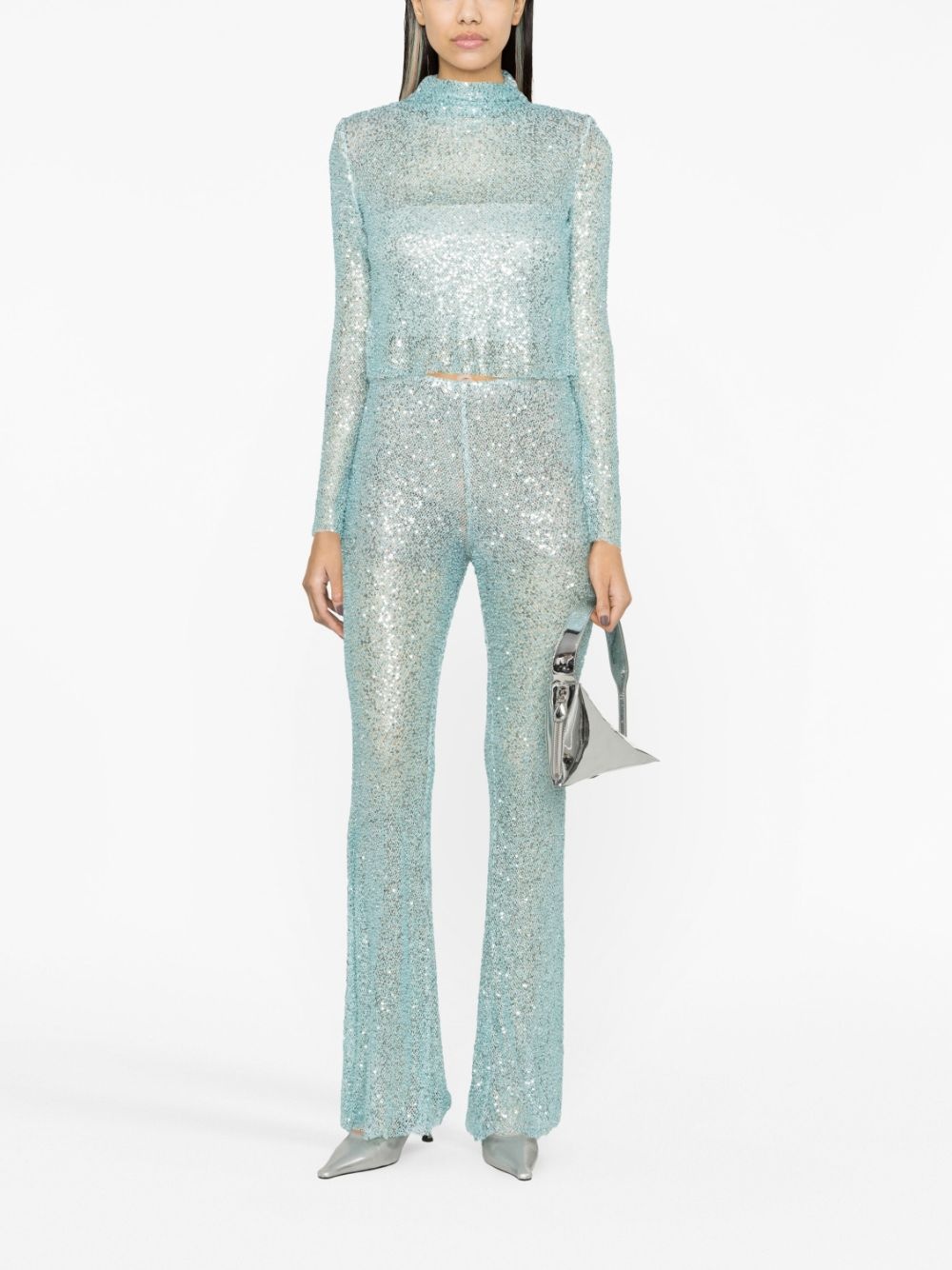 sequin-embellished mesh trousers - 2