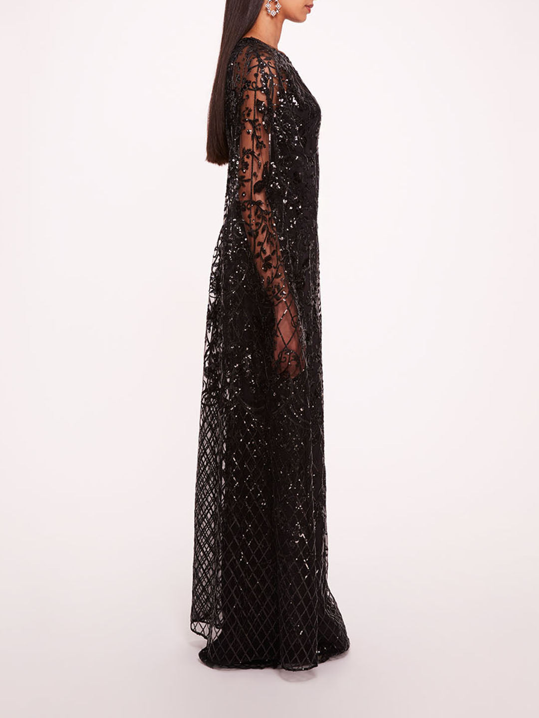 SEQUIN LATTICE CAPE GOWN - 3
